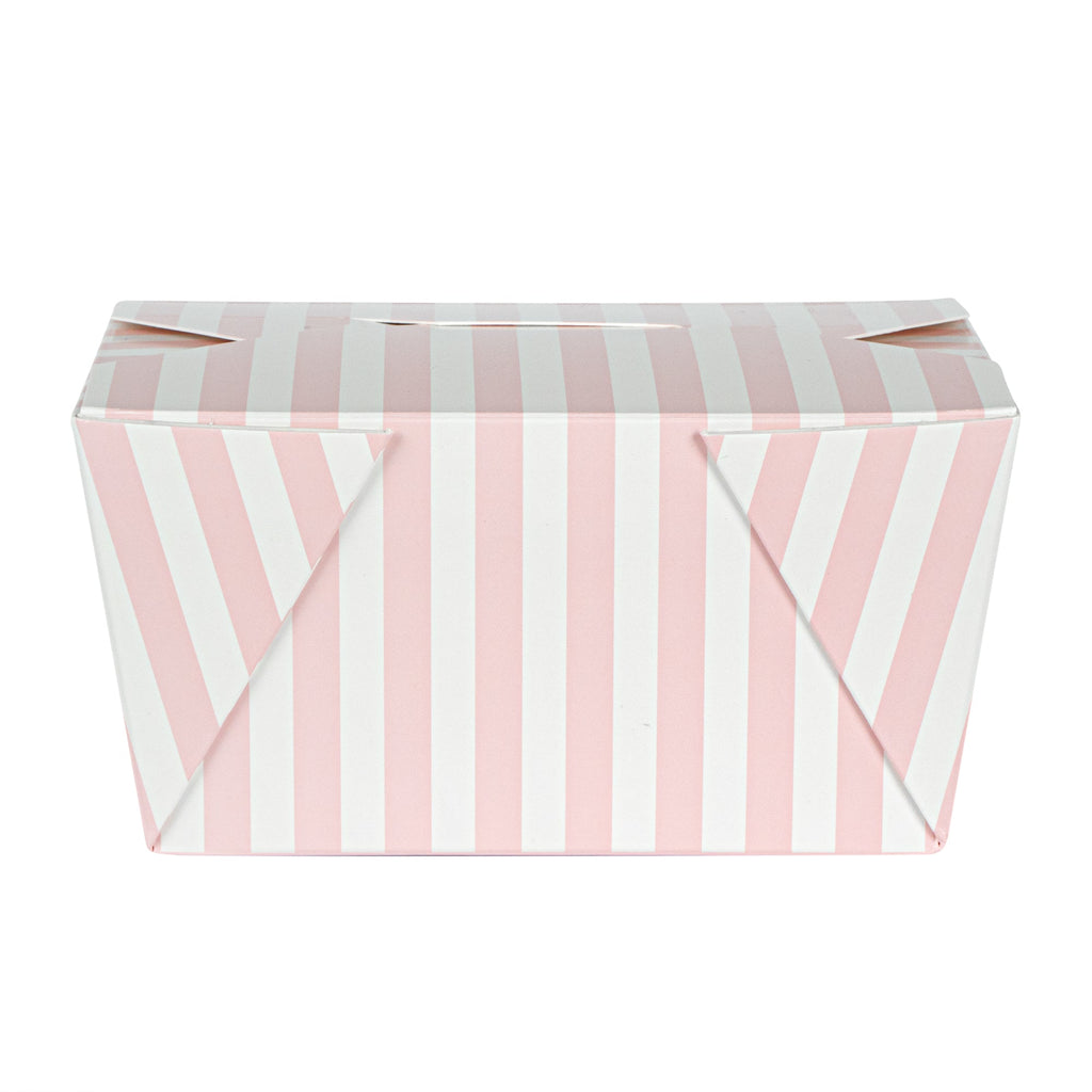 Bio Tek 30 oz Rectangle Pink and White Stripe Paper #1 Bio Box Take Out Container - 5" x 4" x 2 1/2" - 50 count box