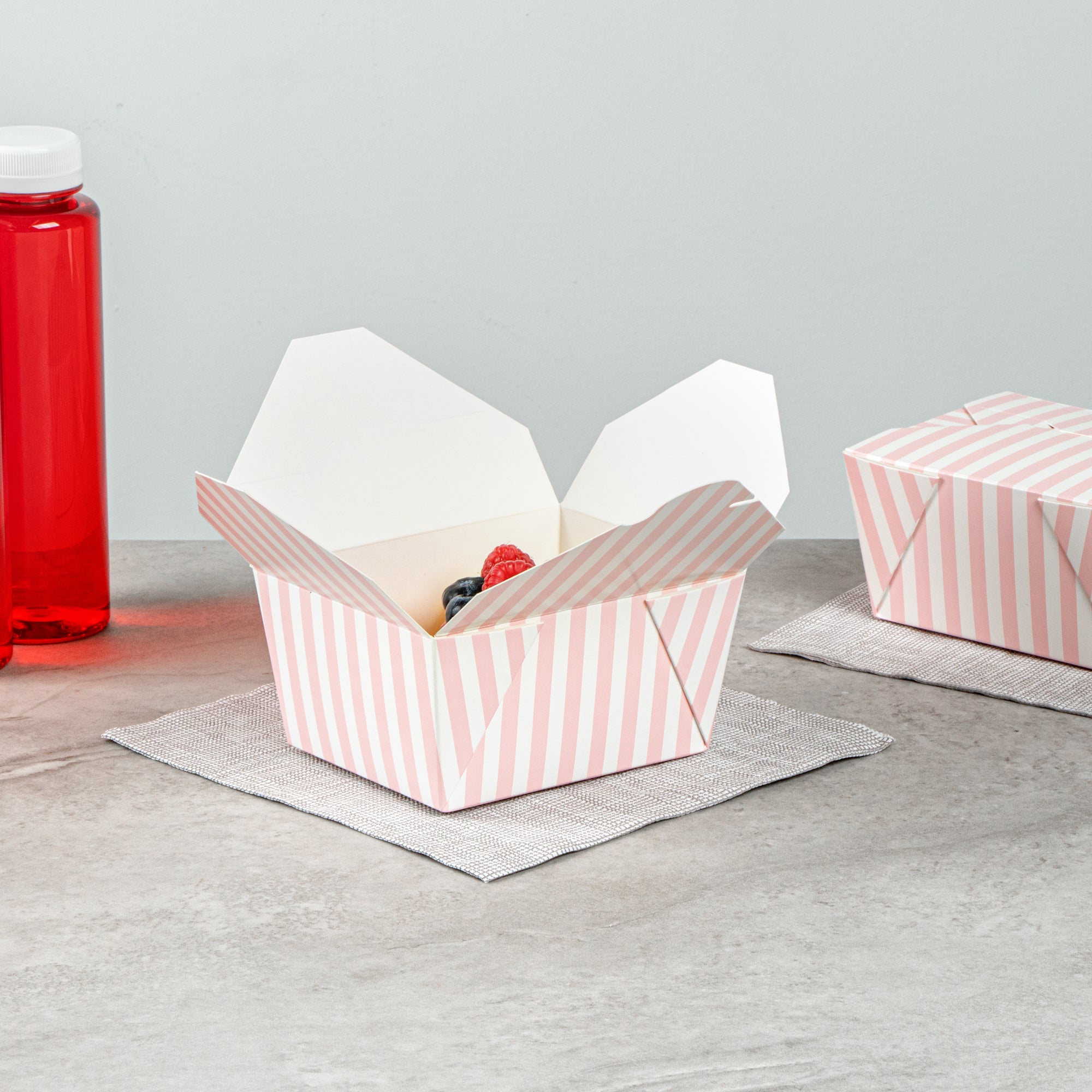 Bio Tek 30 oz Rectangle Pink and White Stripe Paper #1 Bio Box Take Out Container - 5" x 4" x 2 1/2" - 50 count box
