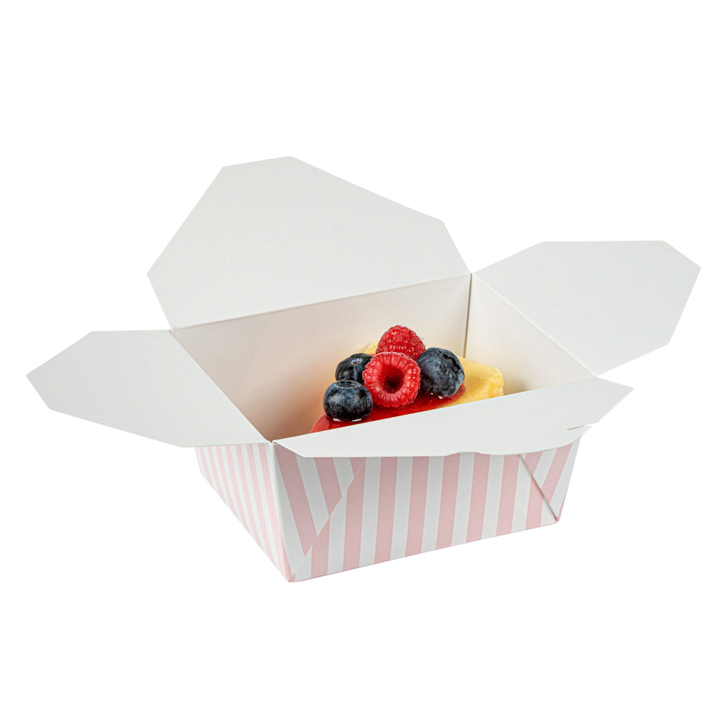 Bio Tek 30 oz Rectangle Pink and White Stripe Paper #1 Bio Box Take Out Container - 5" x 4" x 2 1/2" - 200 count box