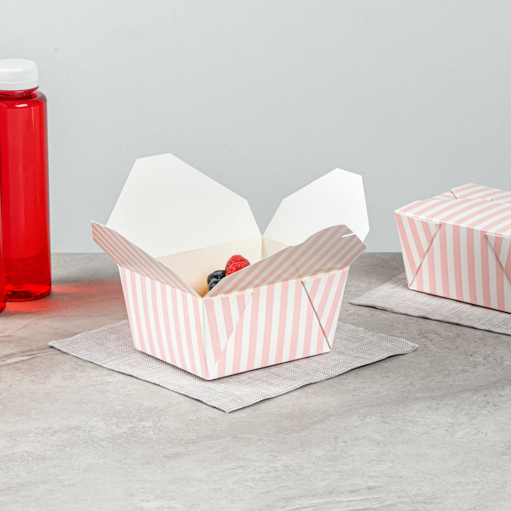 Bio Tek 30 oz Rectangle Pink and White Stripe Paper #1 Bio Box Take Out Container - 5" x 4" x 2 1/2" - 200 count box