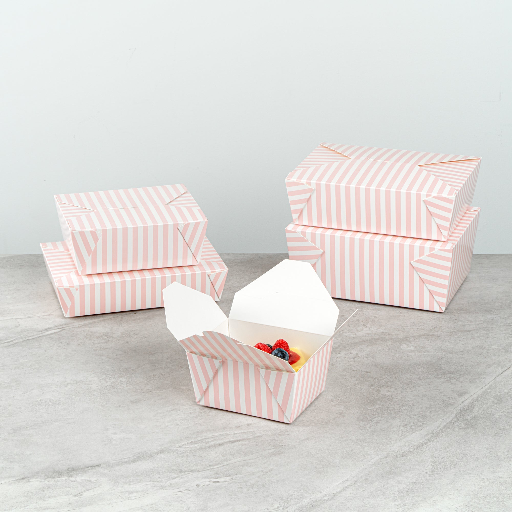 Bio Tek 30 oz Rectangle Pink and White Stripe Paper #1 Bio Box Take Out Container - 5" x 4" x 2 1/2" - 200 count box