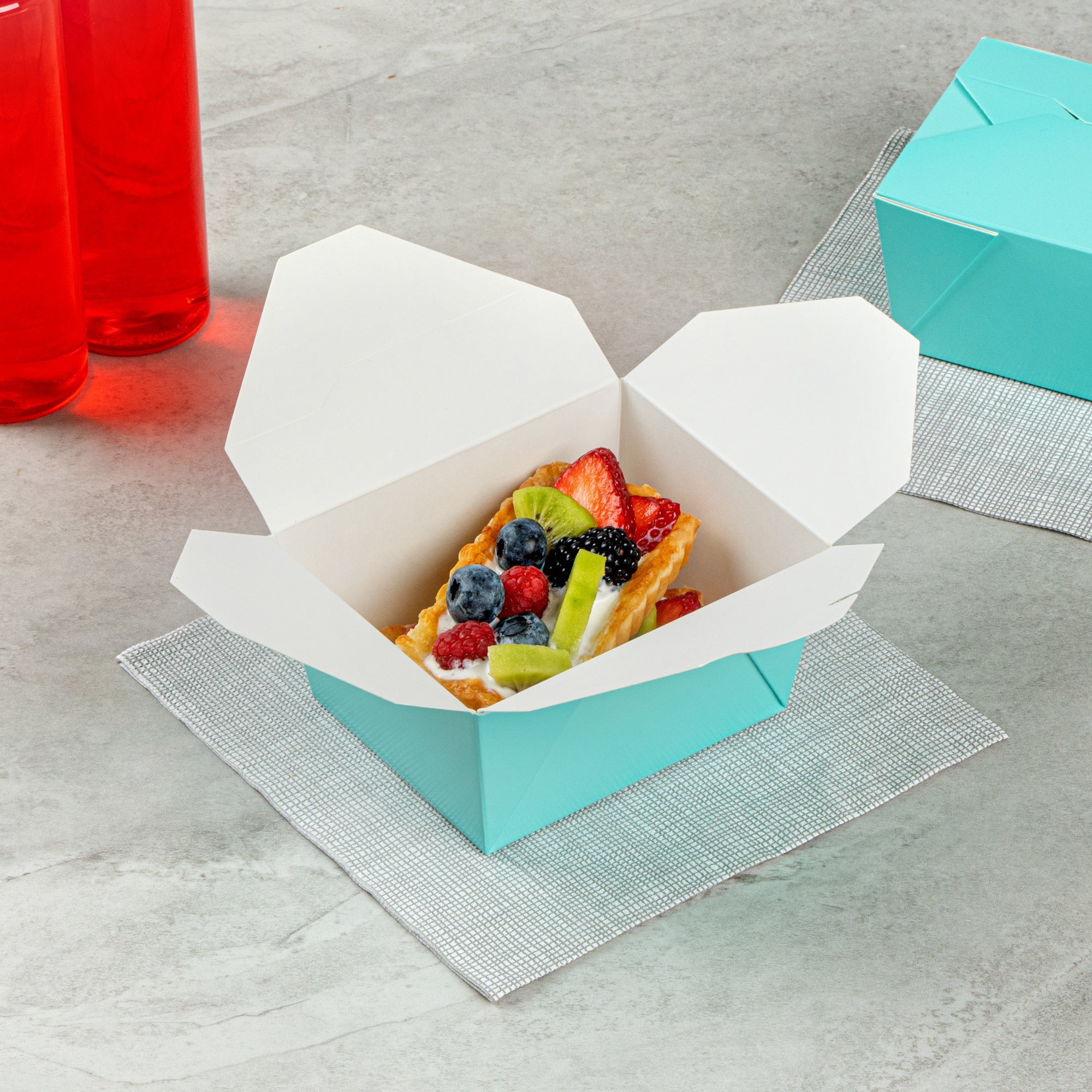 Bio Tek 30 oz Rectangle Turquoise Paper #1 Bio Box Take Out Container - 5" x 4" x 2 1/2" - 50 count box