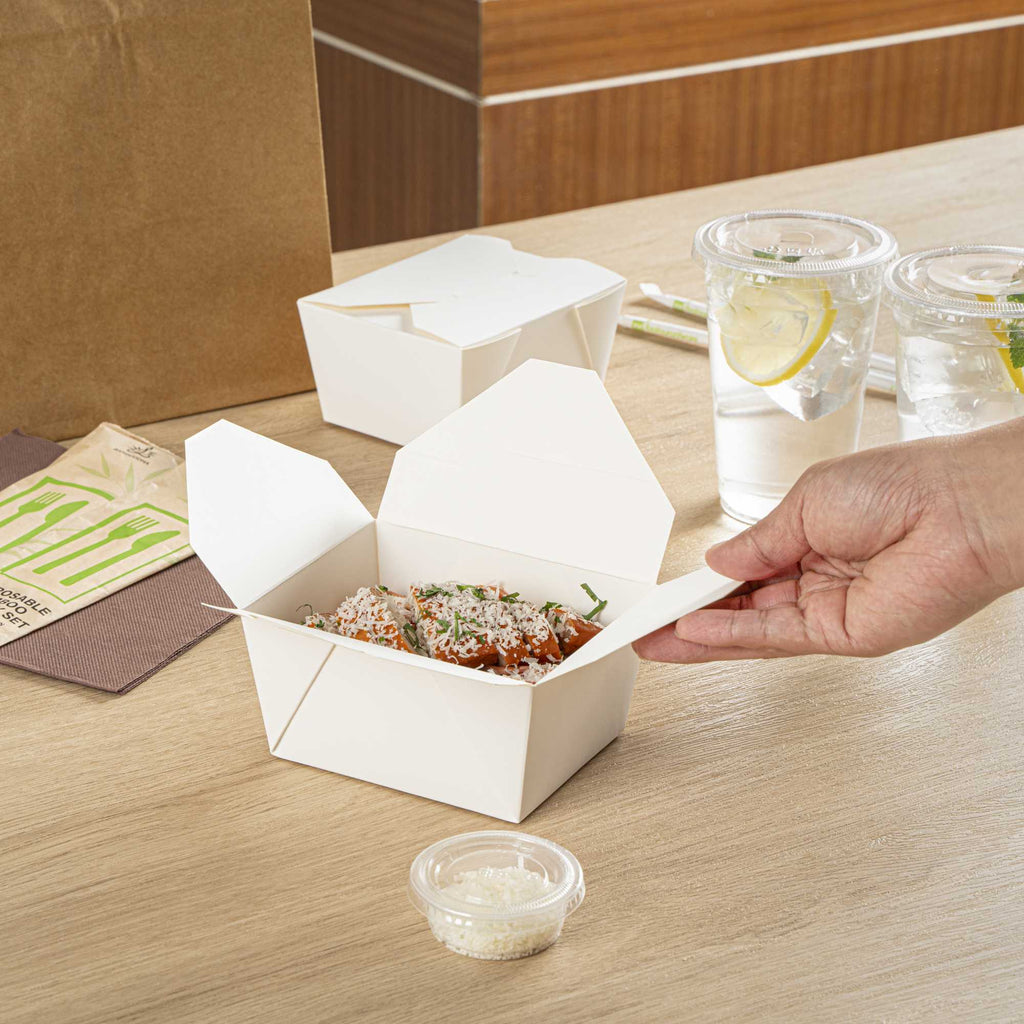 Bio Tek 30 oz Rectangle White Paper #1 Bio Box Take Out Container - 5" x 4" x 2 1/2" - 50 count box