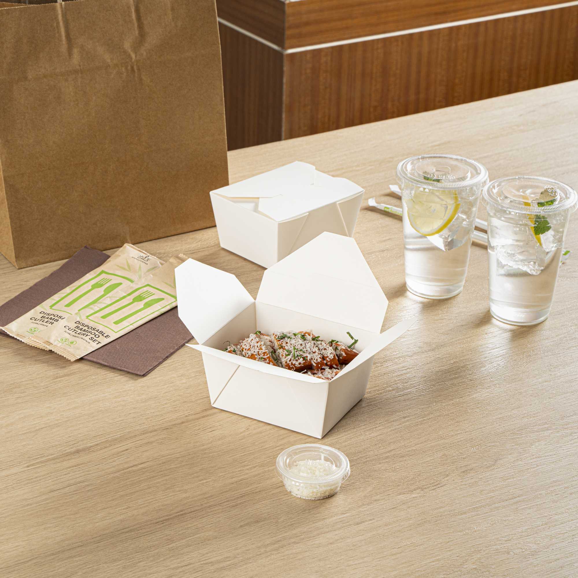 Bio Tek 30 oz Rectangle White Paper #1 Bio Box Take Out Container - 5" x 4" x 2 1/2" - 50 count box