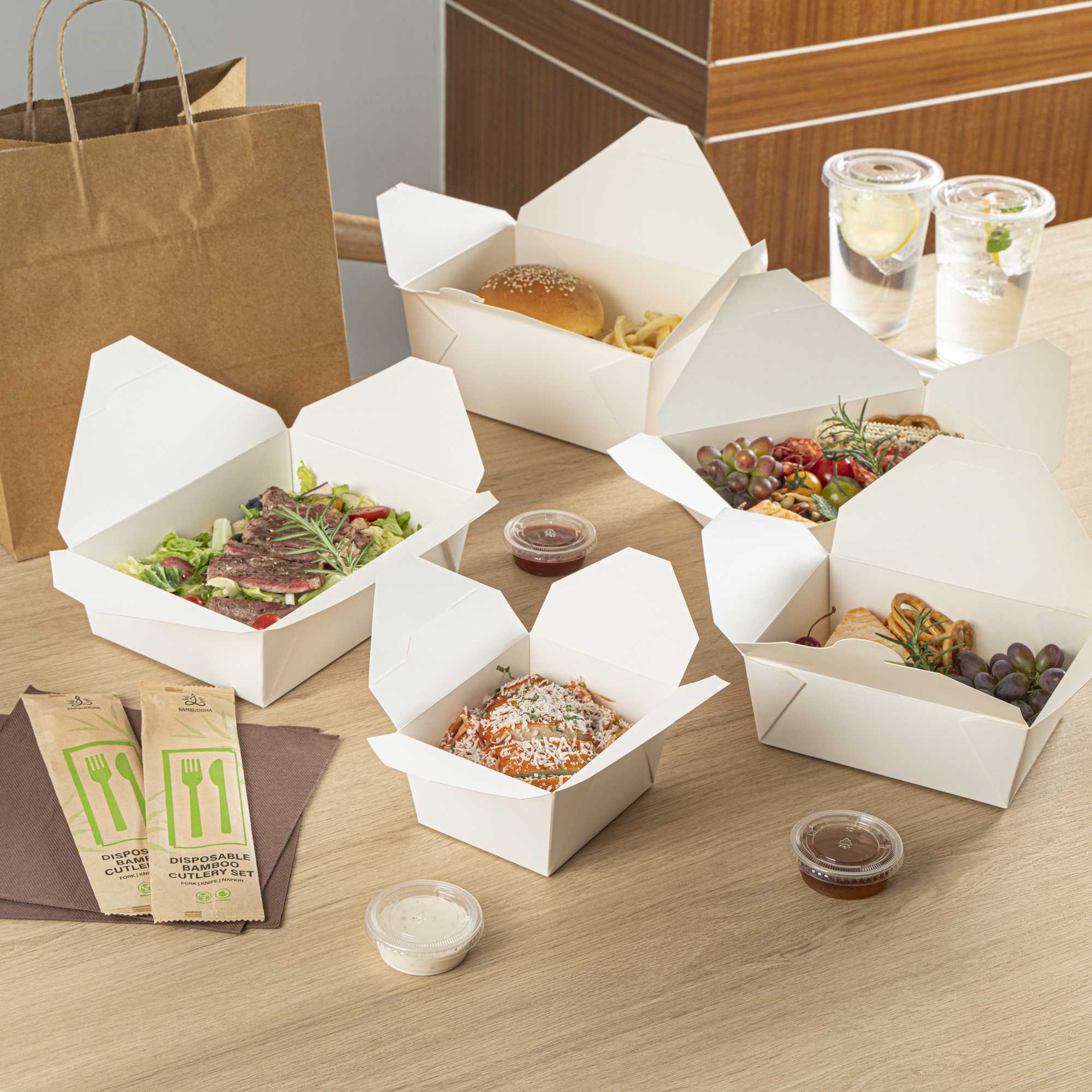 Bio Tek 30 oz Rectangle White Paper #1 Bio Box Take Out Container - 5" x 4" x 2 1/2" - 50 count box