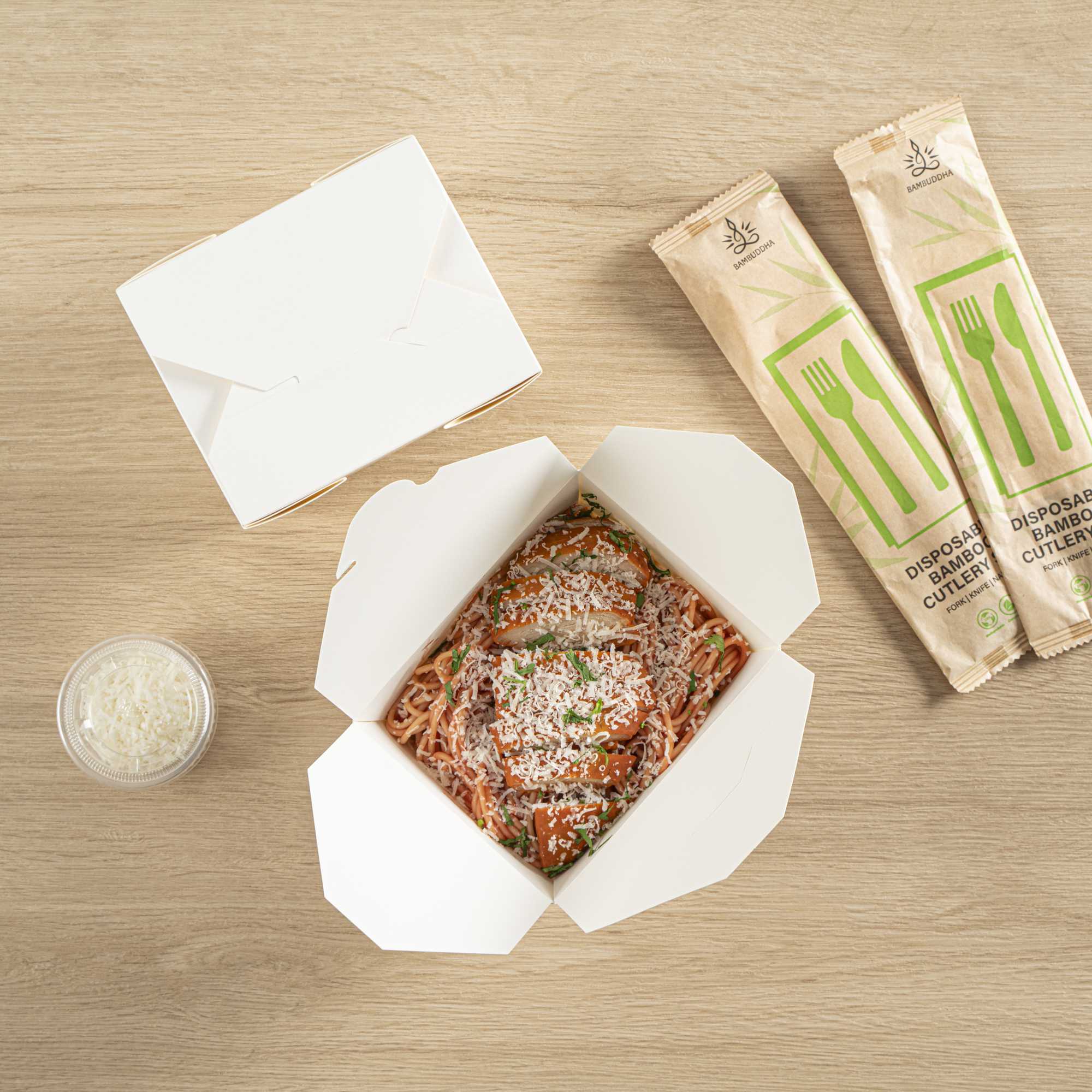 Bio Tek 30 oz Rectangle White Paper #1 Bio Box Take Out Container - 5" x 4" x 2 1/2" - 50 count box