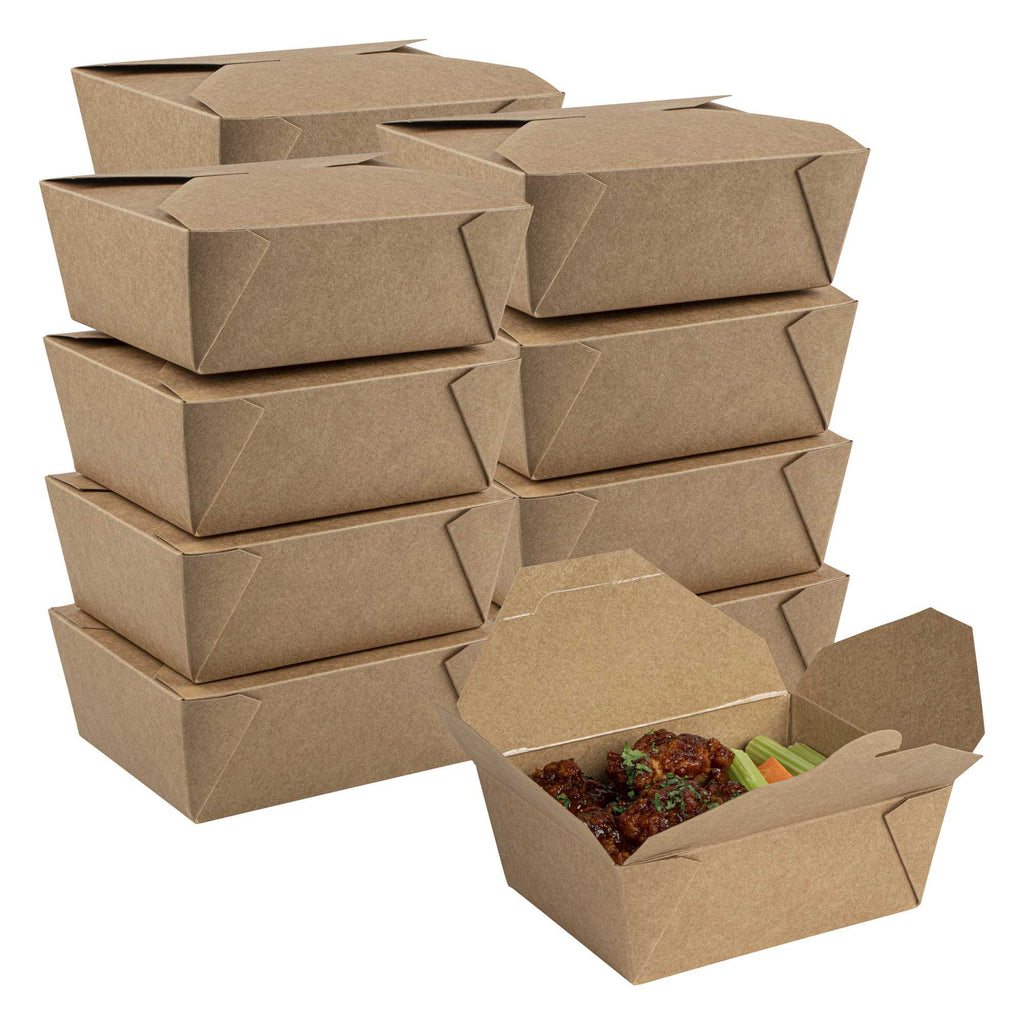 Bio Tek 45 oz Rectangle Kraft Paper #8 Bio Box Take Out Container - 6 3/4" x 5 1/2" x 2 1/2" - 50 count box