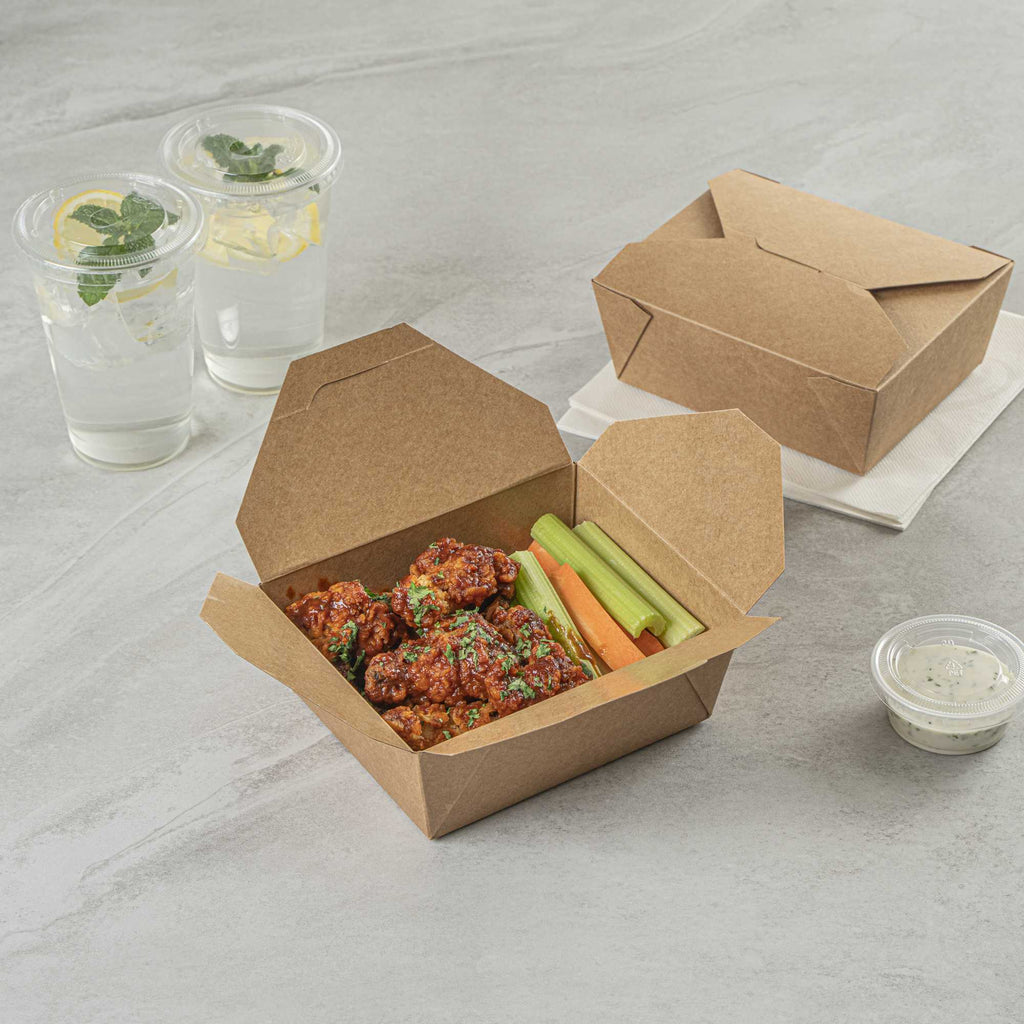 Bio Tek 45 oz Rectangle Kraft Paper #8 Bio Box Take Out Container - 6 3/4" x 5 1/2" x 2 1/2" - 50 count box