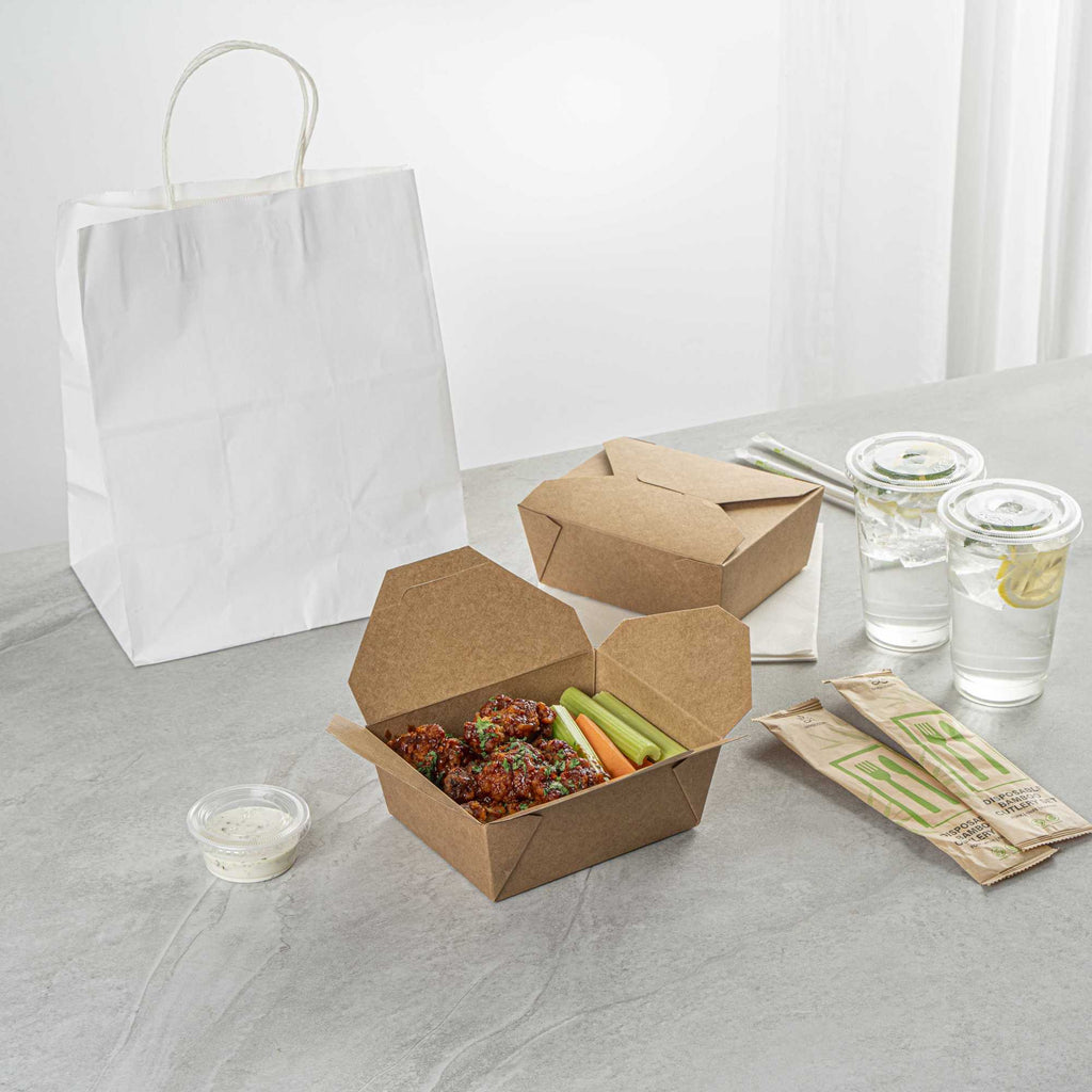 Bio Tek 45 oz Rectangle Kraft Paper #8 Bio Box Take Out Container - 6 3/4" x 5 1/2" x 2 1/2" - 50 count box