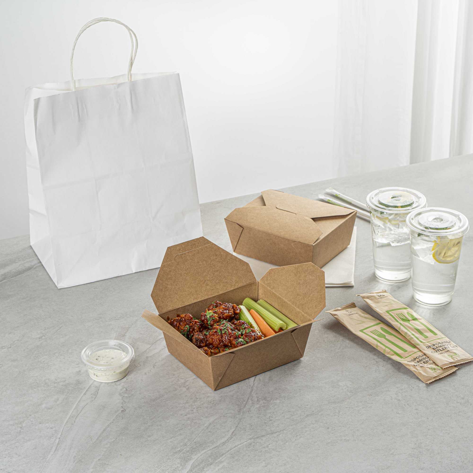 Bio Tek 45 oz Rectangle Kraft Paper #8 Bio Box Take Out Container - 6 3/4" x 5 1/2" x 2 1/2" - 50 count box