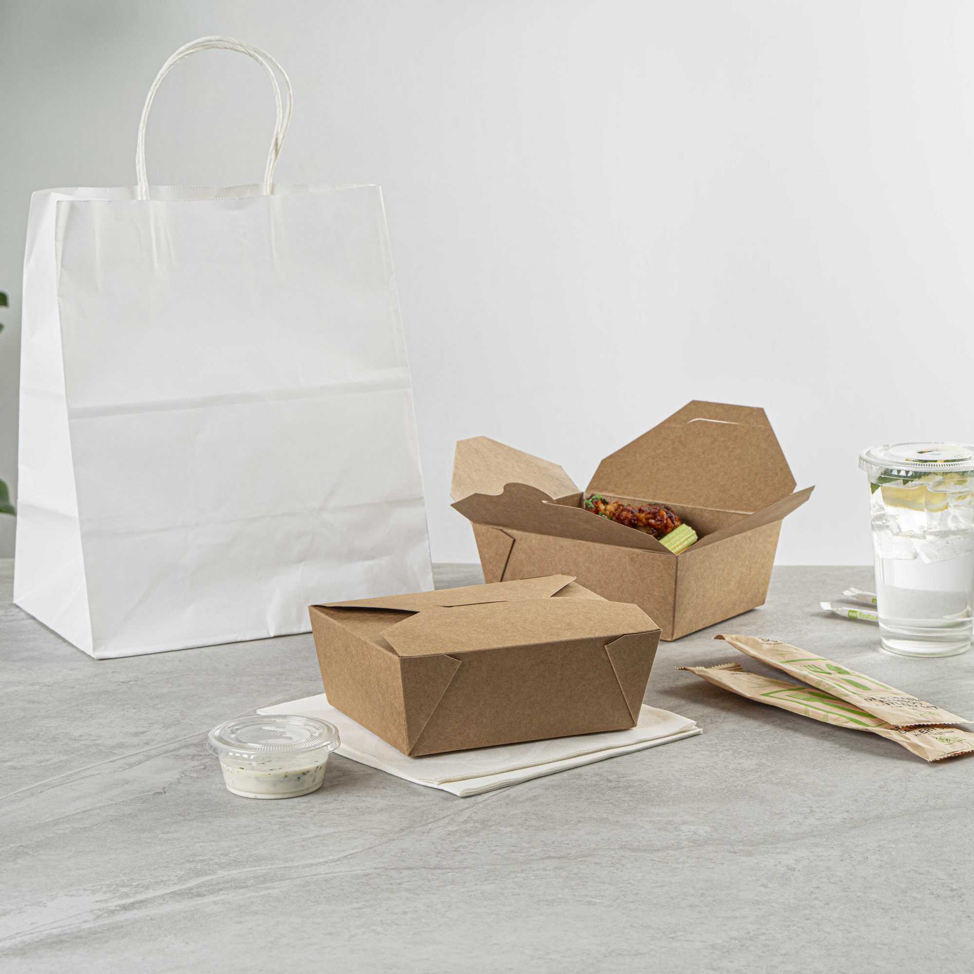 Bio Tek 45 oz Rectangle Kraft Paper #8 Bio Box Take Out Container - 6 3/4" x 5 1/2" x 2 1/2" - 50 count box