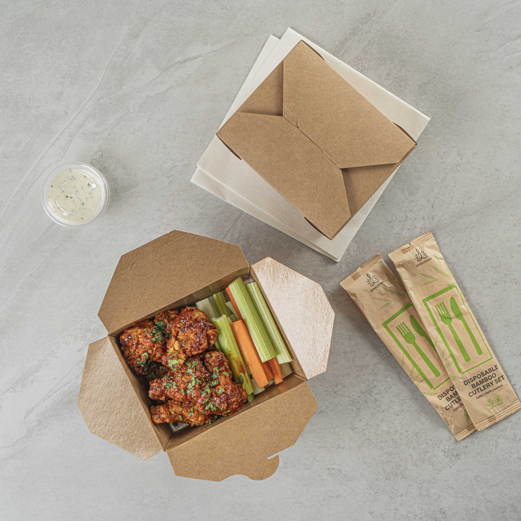 Bio Tek 45 oz Rectangle Kraft Paper #8 Bio Box Take Out Container - 6 3/4" x 5 1/2" x 2 1/2" - 50 count box