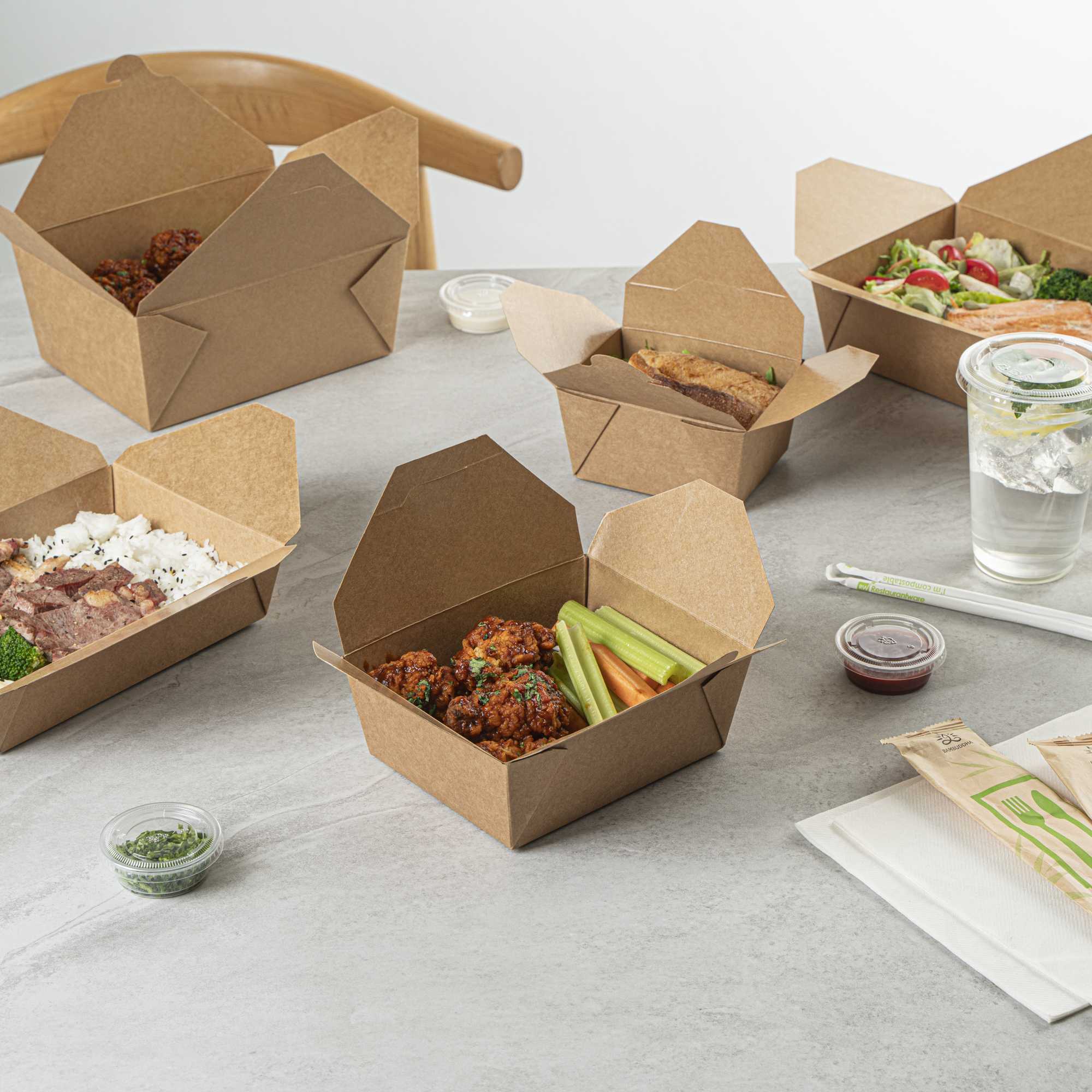 Bio Tek 45 oz Rectangle Kraft Paper #8 Bio Box Take Out Container - 6 3/4" x 5 1/2" x 2 1/2" - 200 count box