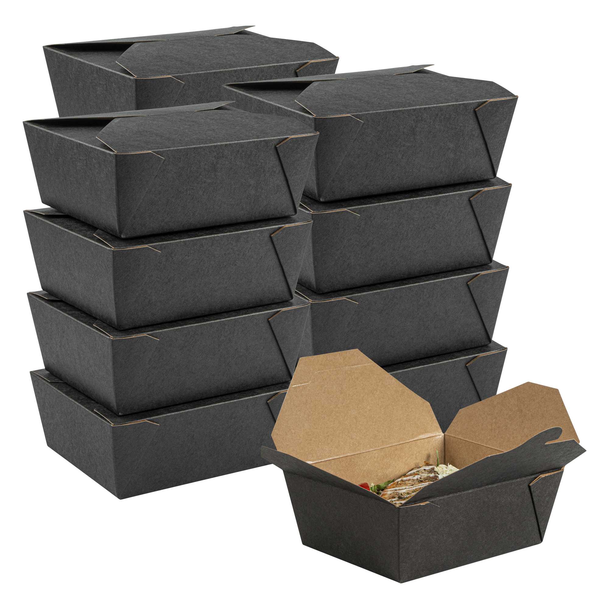 Bio Tek 45 oz Rectangle Black Paper #8 Bio Box Take Out Container - 6 3/4" x 5 1/2" x 2 1/2" - 50 count box