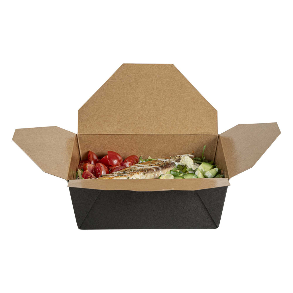 Bio Tek 45 oz Rectangle Black Paper #8 Bio Box Take Out Container - 6 3/4" x 5 1/2" x 2 1/2" - 50 count box