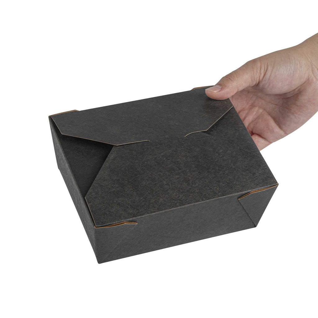 Bio Tek 45 oz Rectangle Black Paper #8 Bio Box Take Out Container - 6 3/4" x 5 1/2" x 2 1/2" - 50 count box
