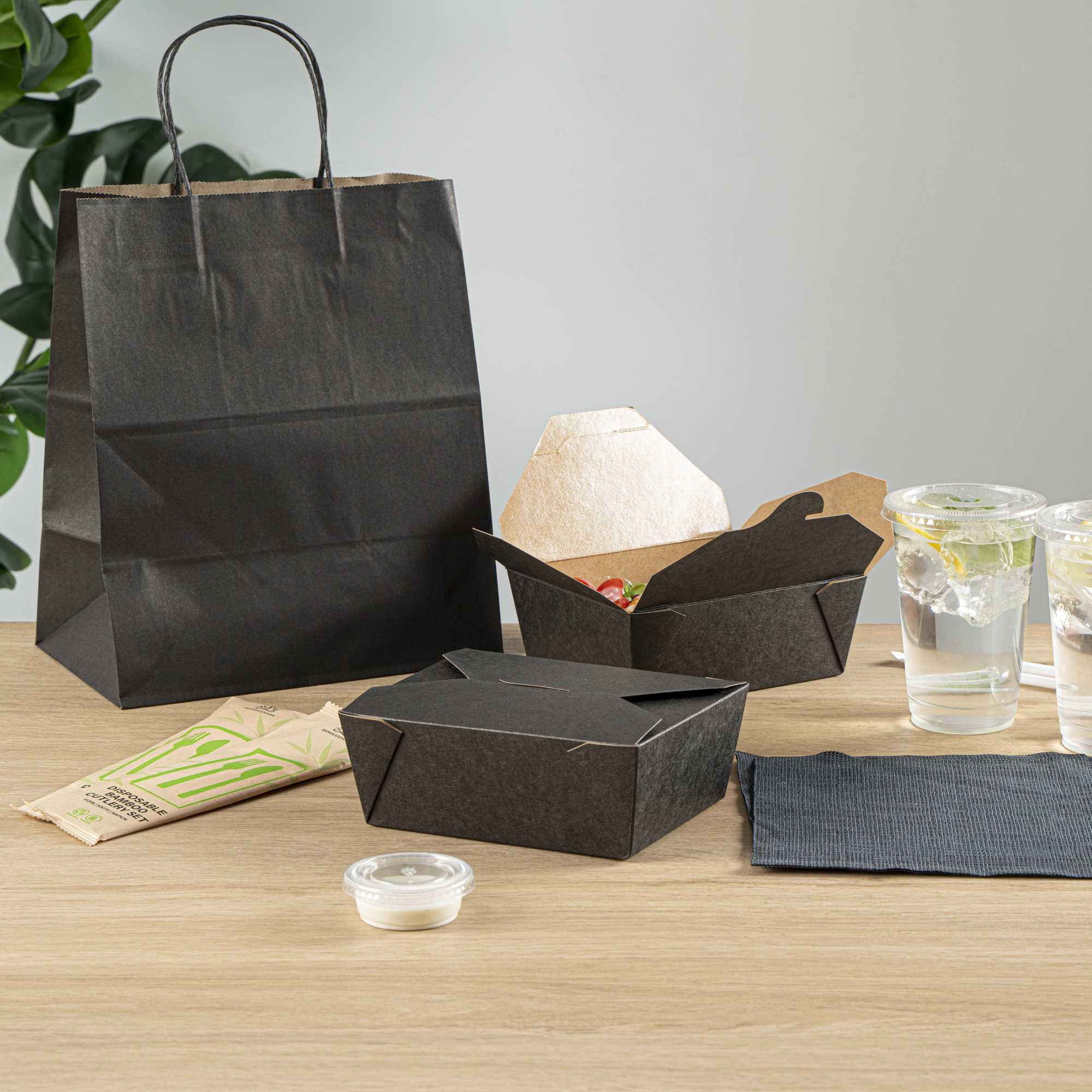 Bio Tek 45 oz Rectangle Black Paper #8 Bio Box Take Out Container - 6 3/4" x 5 1/2" x 2 1/2" - 50 count box