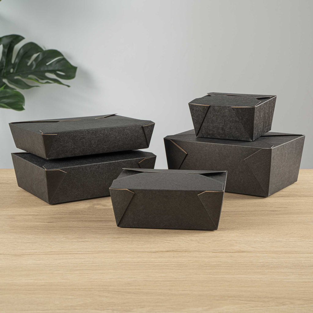 Bio Tek 45 oz Rectangle Black Paper #8 Bio Box Take Out Container - 6 3/4" x 5 1/2" x 2 1/2" - 50 count box