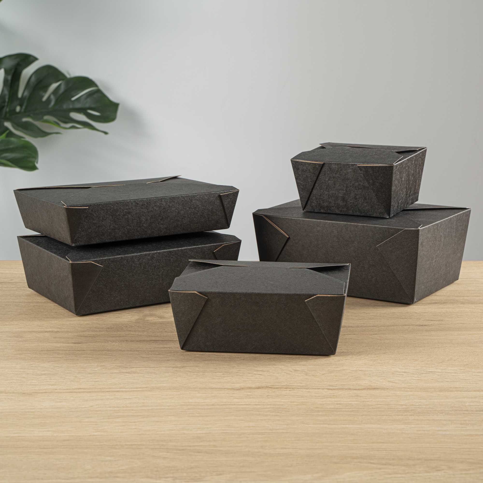 Bio Tek 45 oz Rectangle Black Paper #8 Bio Box Take Out Container - 6 3/4" x 5 1/2" x 2 1/2" - 200 count box
