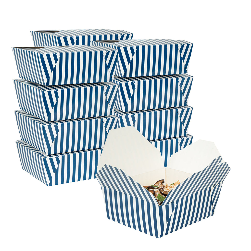Bio Tek 45 oz Rectangle Blue and White Stripe Paper #8 Bio Box Take Out Container - 6 3/4" x 5 1/2" x 2 1/2" - 50 count box
