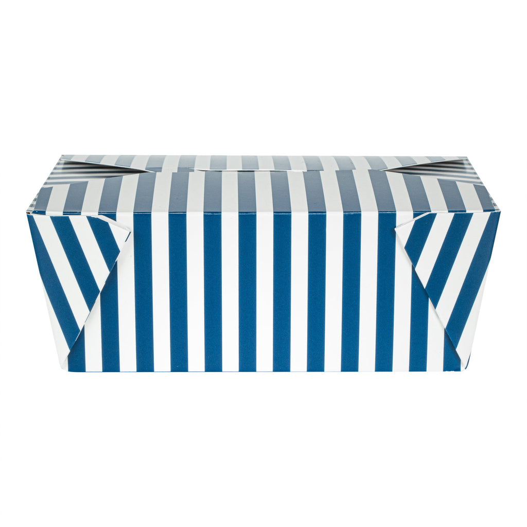 Bio Tek 45 oz Rectangle Blue and White Stripe Paper #8 Bio Box Take Out Container - 6 3/4" x 5 1/2" x 2 1/2" - 50 count box