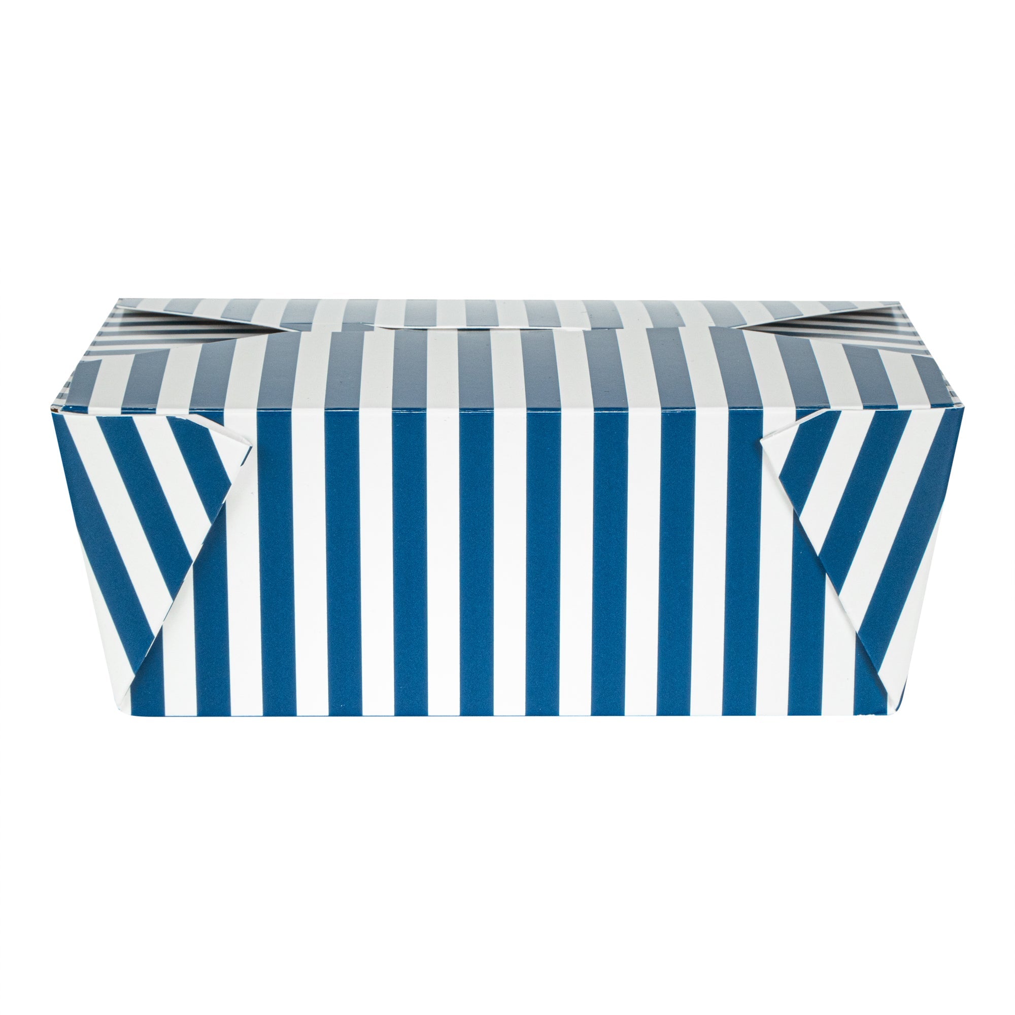 Bio Tek 45 oz Rectangle Blue and White Stripe Paper #8 Bio Box Take Out Container - 6 3/4" x 5 1/2" x 2 1/2" - 50 count box