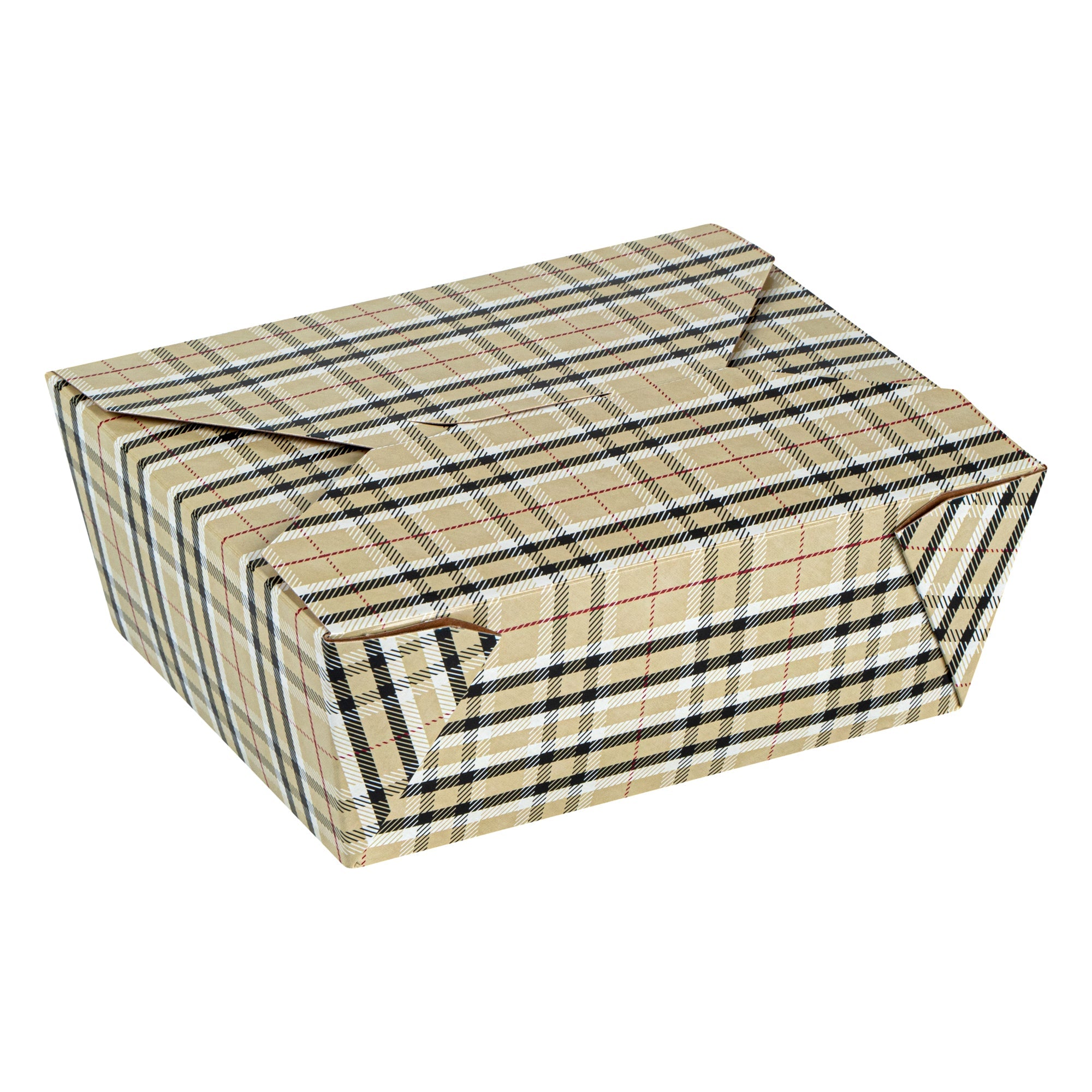 Bio Tek 45 oz Rectangle Plaid Paper #8 Bio Box Take Out Container - 6 3/4" x 5 1/2" x 2 1/2" - 50 count box