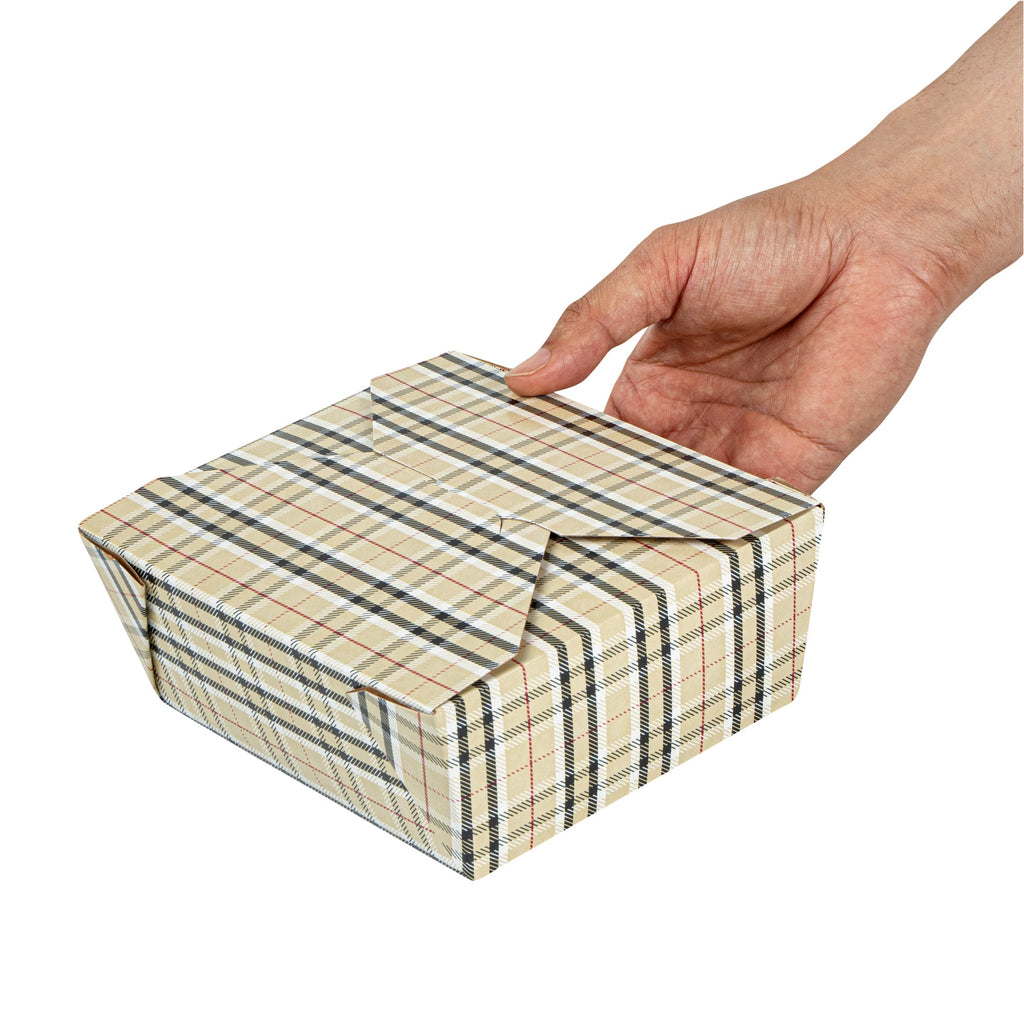 Bio Tek 45 oz Rectangle Plaid Paper #8 Bio Box Take Out Container - 6 3/4" x 5 1/2" x 2 1/2" - 50 count box