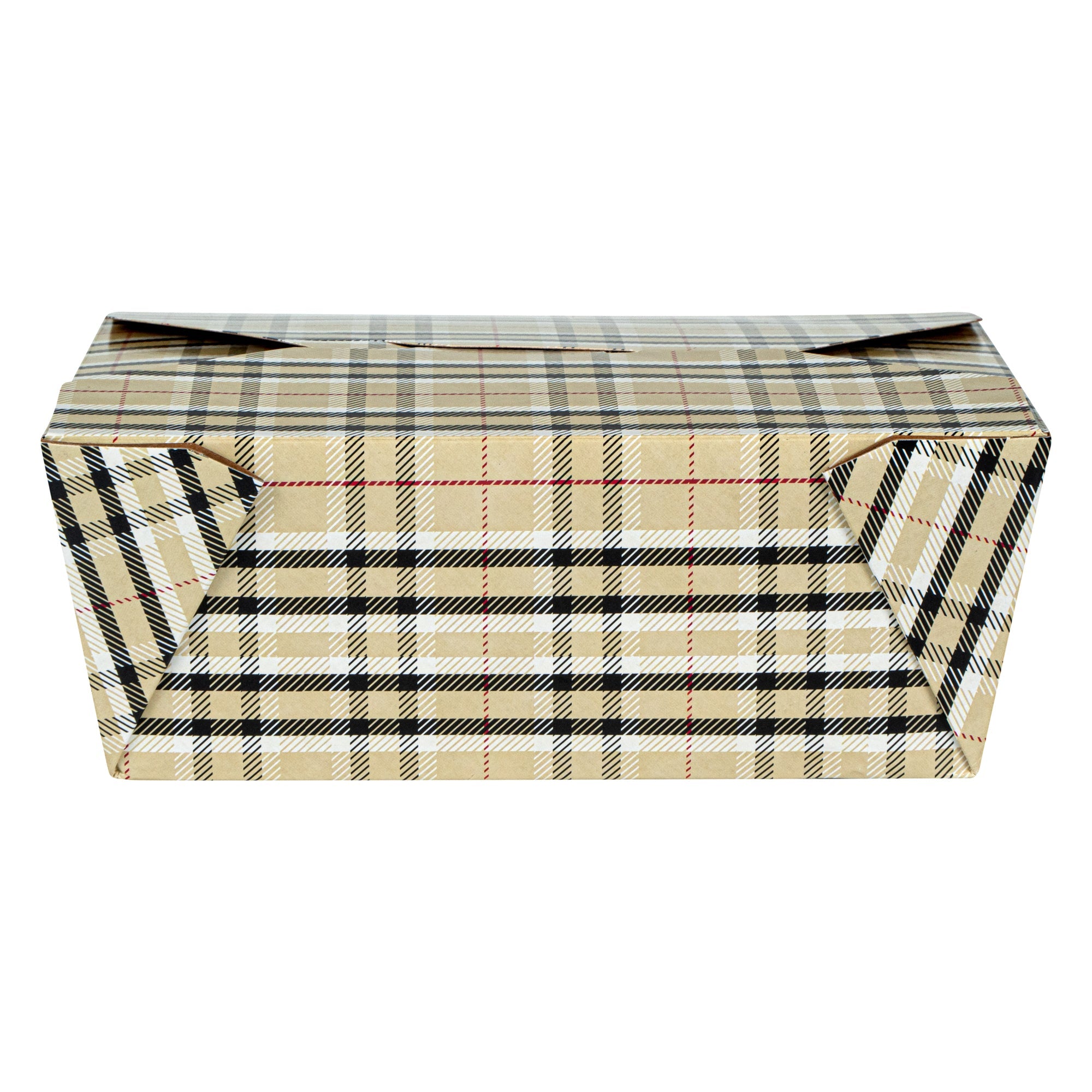 Bio Tek 45 oz Rectangle Plaid Paper #8 Bio Box Take Out Container - 6 3/4" x 5 1/2" x 2 1/2" - 50 count box