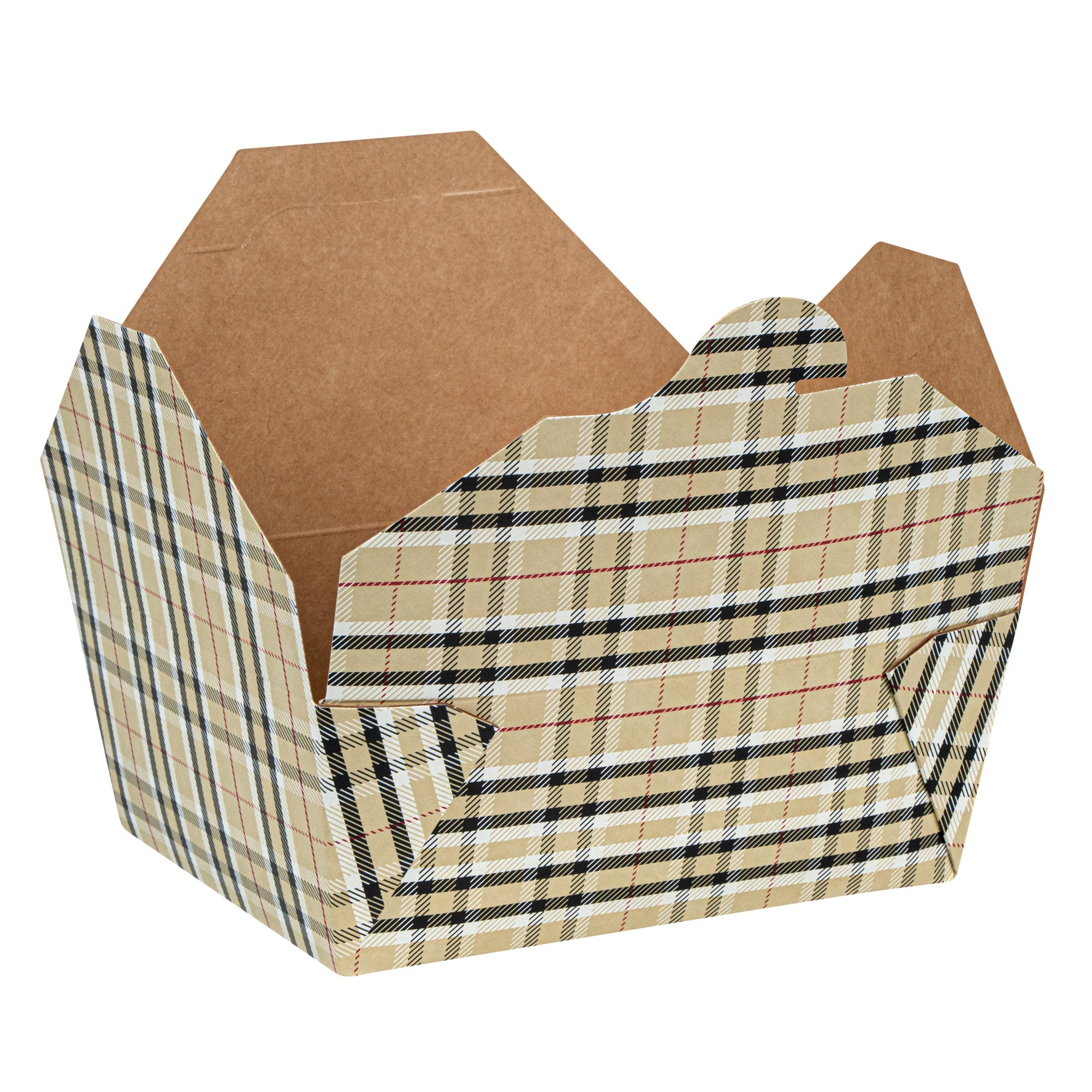 Bio Tek 45 oz Rectangle Plaid Paper #8 Bio Box Take Out Container - 6 3/4" x 5 1/2" x 2 1/2" - 50 count box