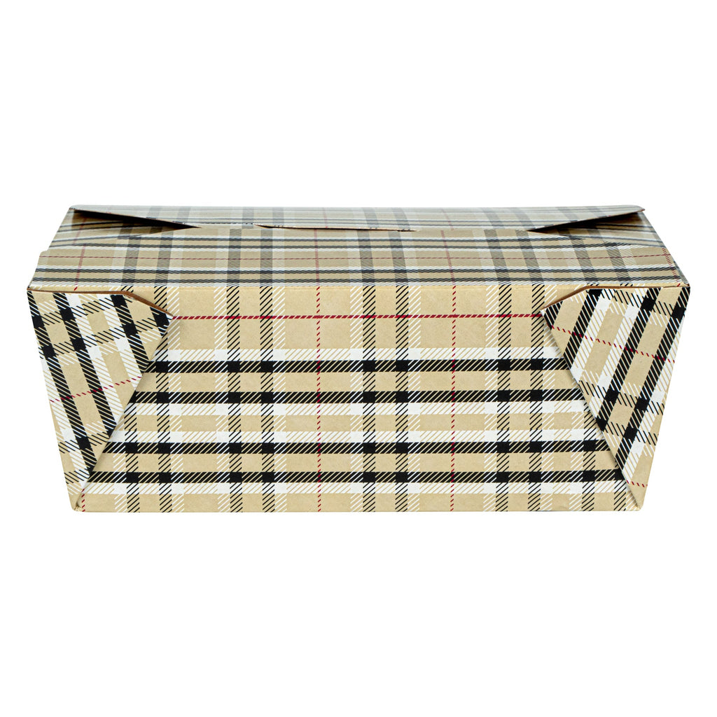 Bio Tek 45 oz Rectangle Plaid Paper #8 Bio Box Take Out Container - 6 3/4" x 5 1/2" x 2 1/2" - 200 count box