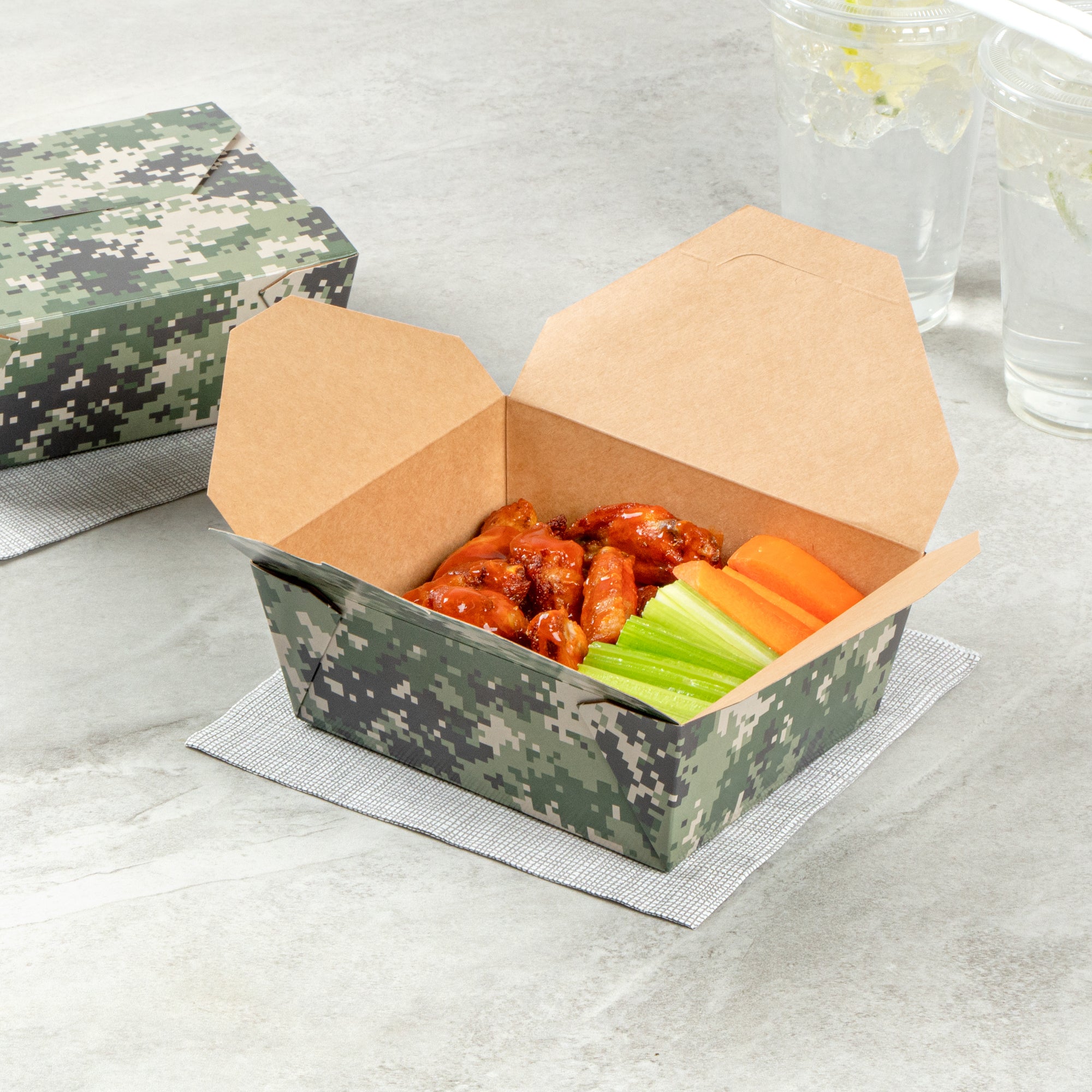 Bio Tek 45 oz Rectangle Camouflage Paper #8 Bio Box Take Out Container - 6 3/4" x 5 1/2" x 2 1/2" - 200 count box