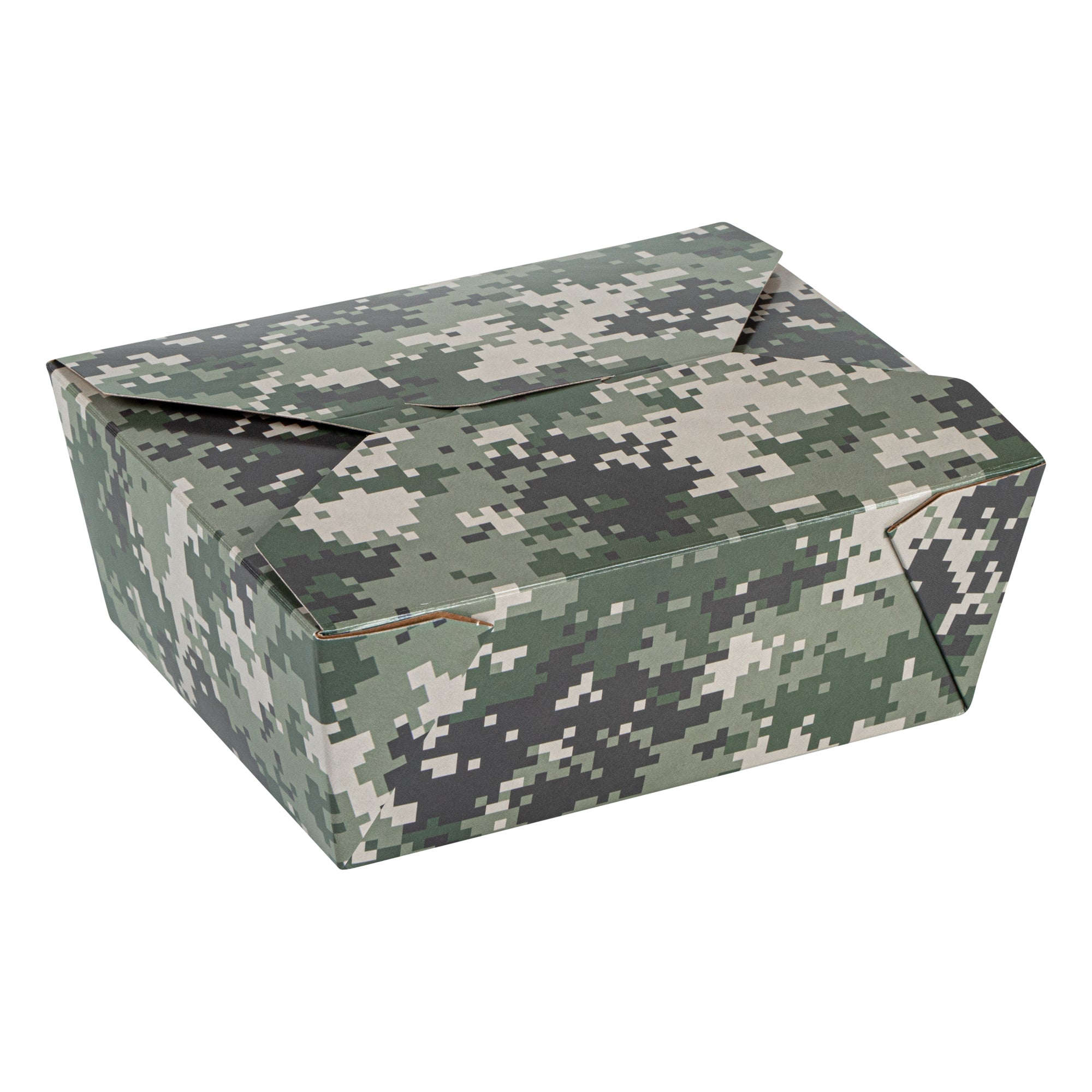 Bio Tek 45 oz Rectangle Camouflage Paper #8 Bio Box Take Out Container - 6 3/4" x 5 1/2" x 2 1/2" - 50 count box