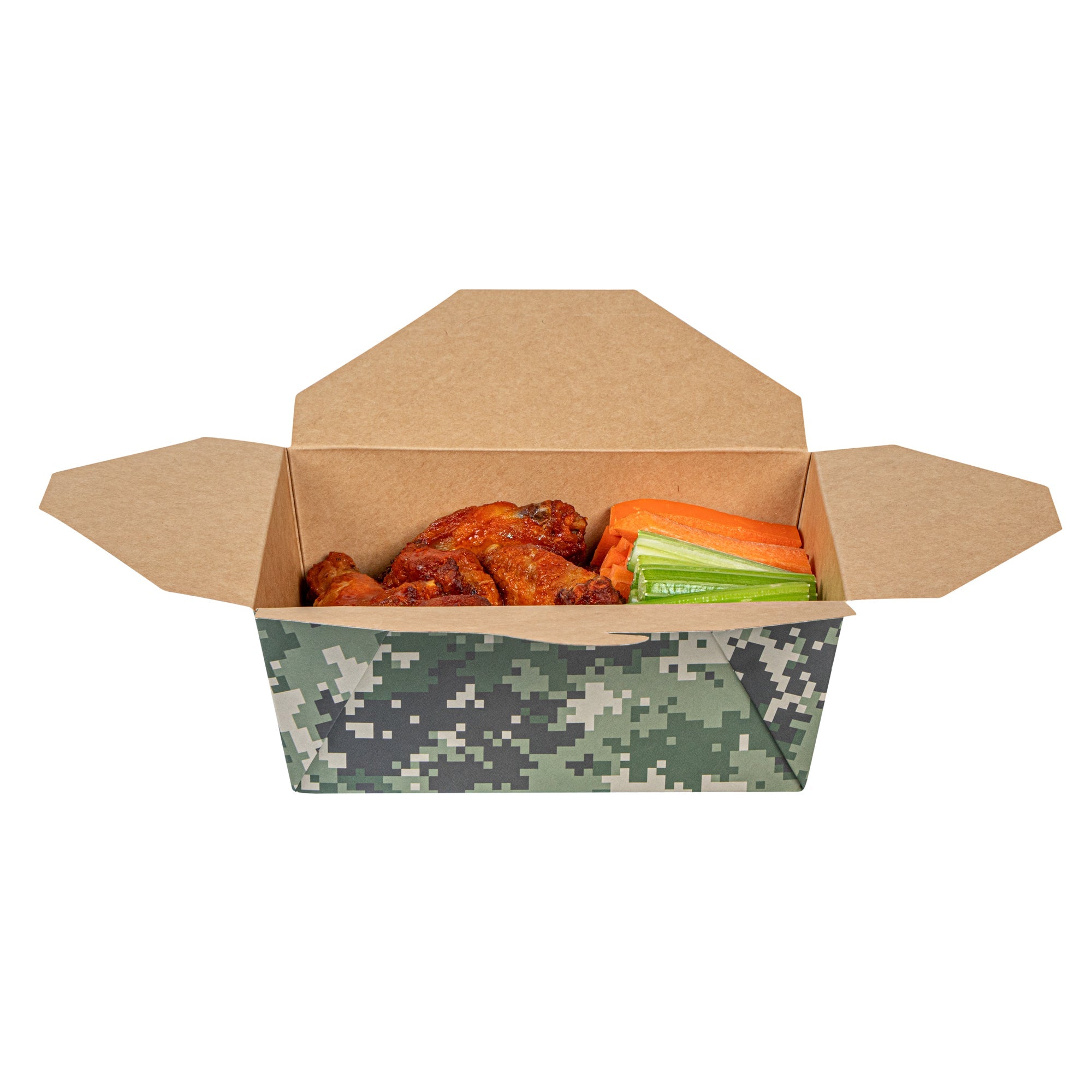 Bio Tek 45 oz Rectangle Camouflage Paper #8 Bio Box Take Out Container - 6 3/4" x 5 1/2" x 2 1/2" - 50 count box