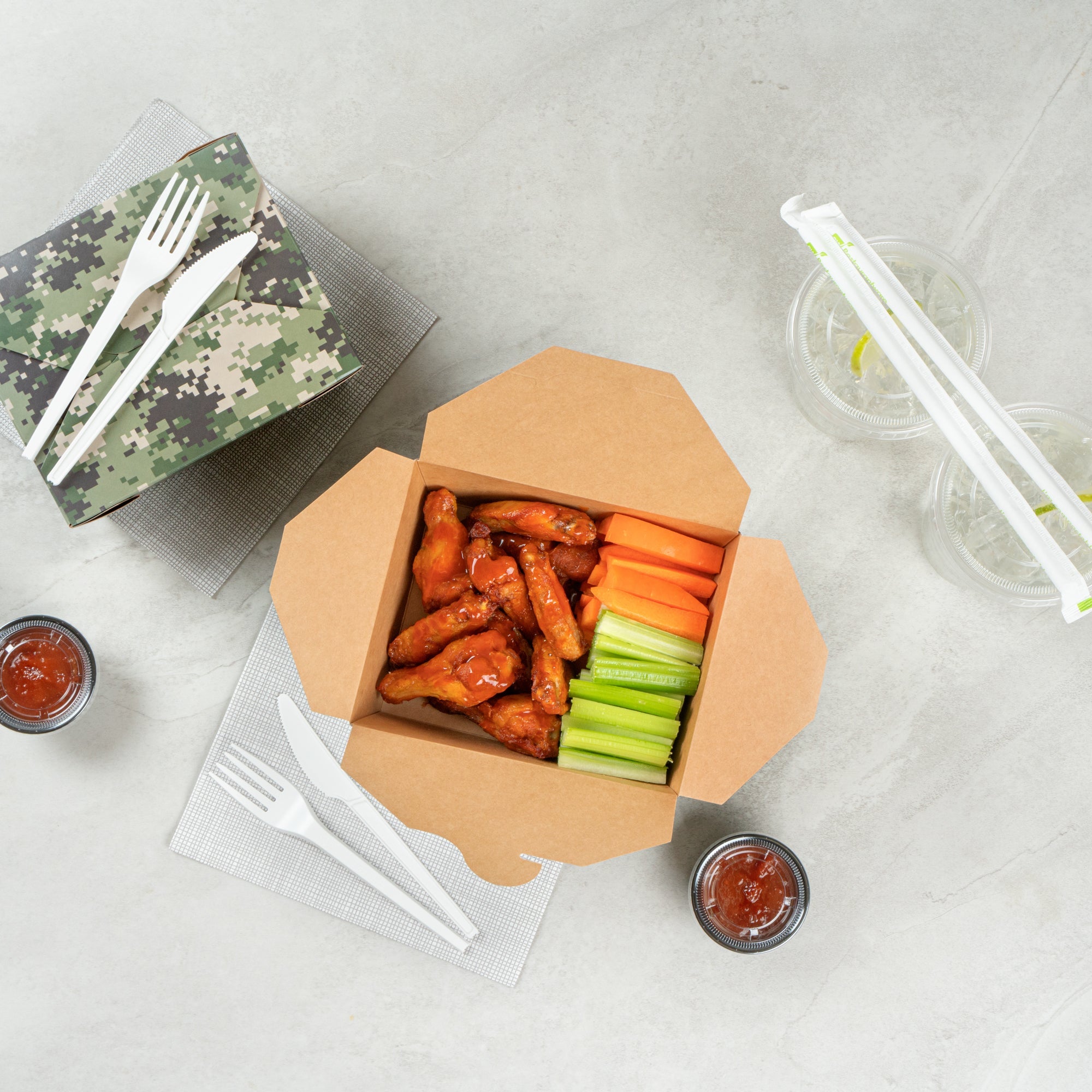 Bio Tek 45 oz Rectangle Camouflage Paper #8 Bio Box Take Out Container - 6 3/4" x 5 1/2" x 2 1/2" - 50 count box