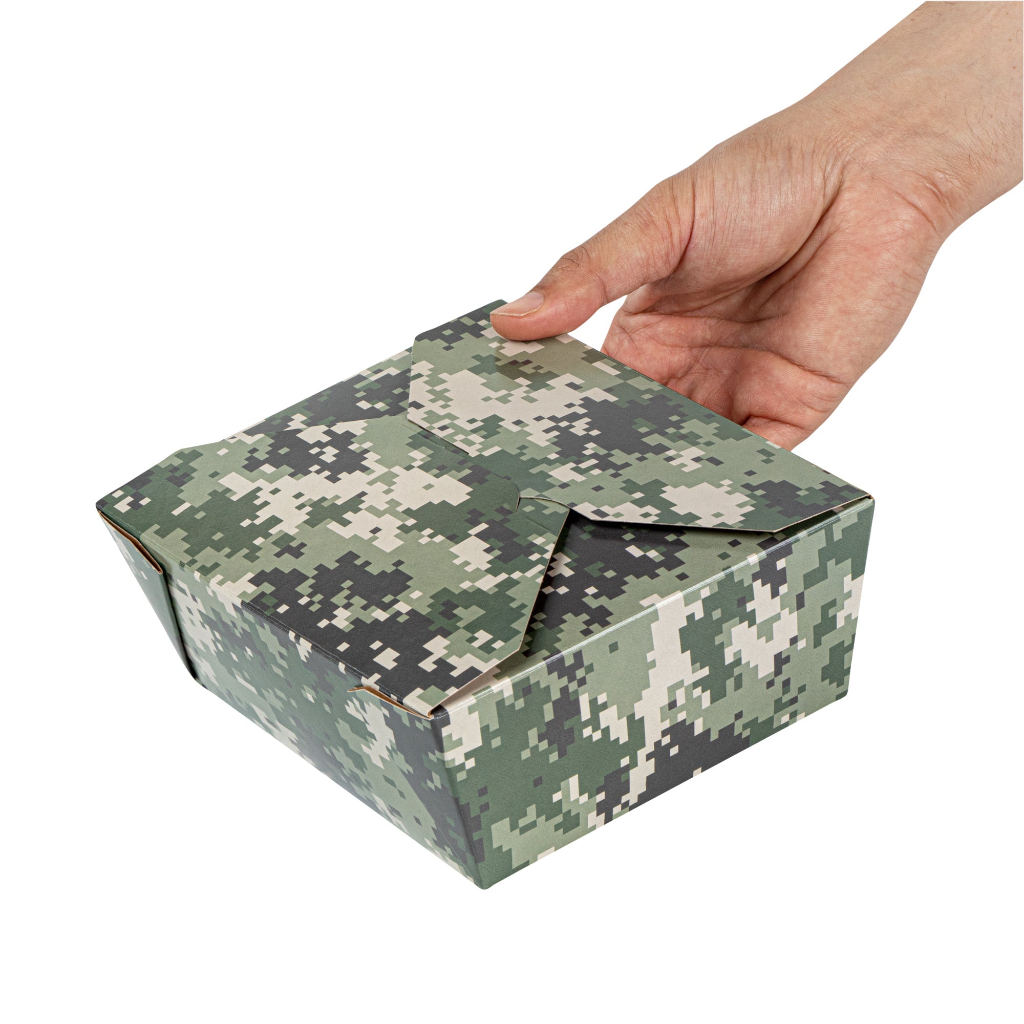 Bio Tek 45 oz Rectangle Camouflage Paper #8 Bio Box Take Out Container - 6 3/4" x 5 1/2" x 2 1/2" - 200 count box