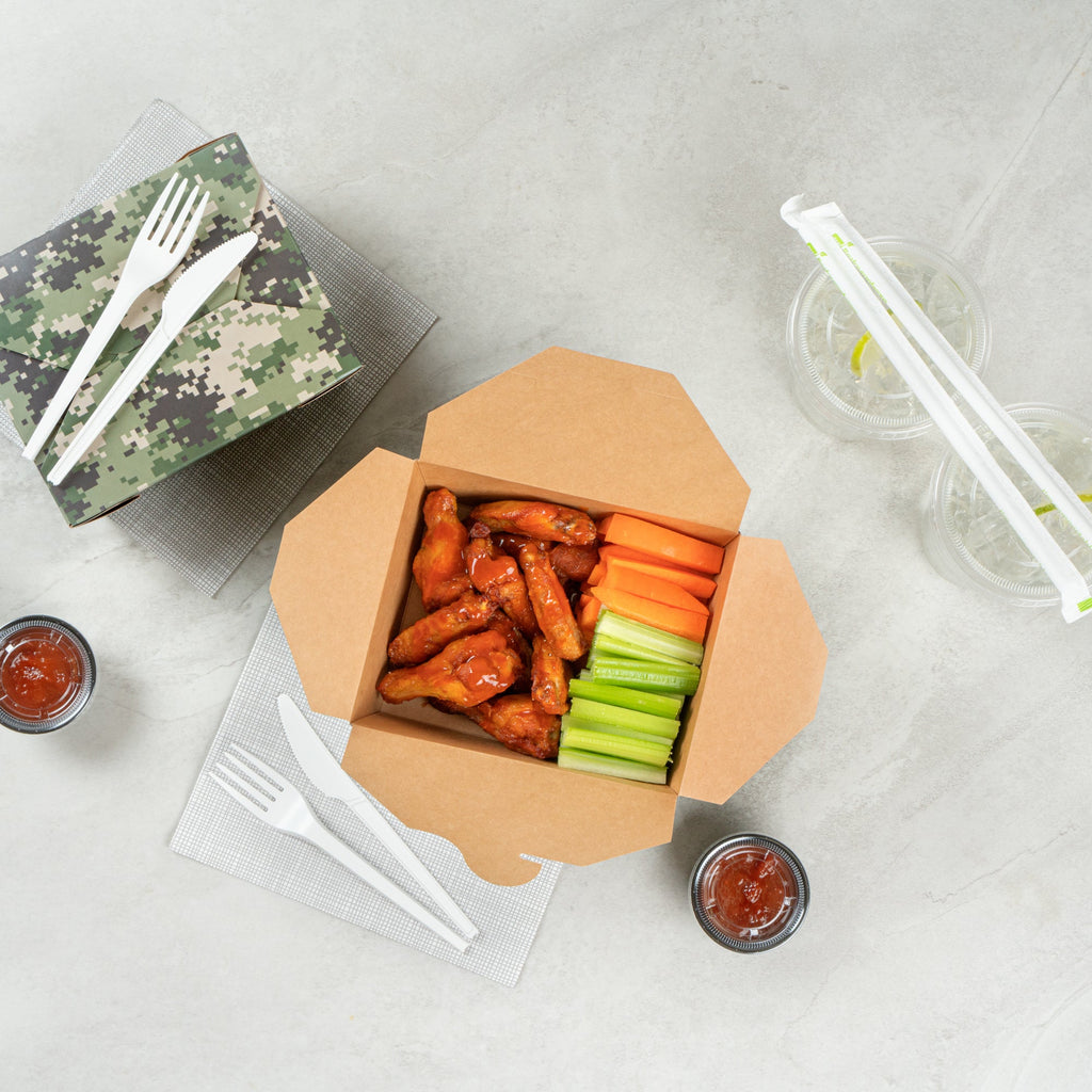 Bio Tek 45 oz Rectangle Camouflage Paper #8 Bio Box Take Out Container - 6 3/4" x 5 1/2" x 2 1/2" - 200 count box