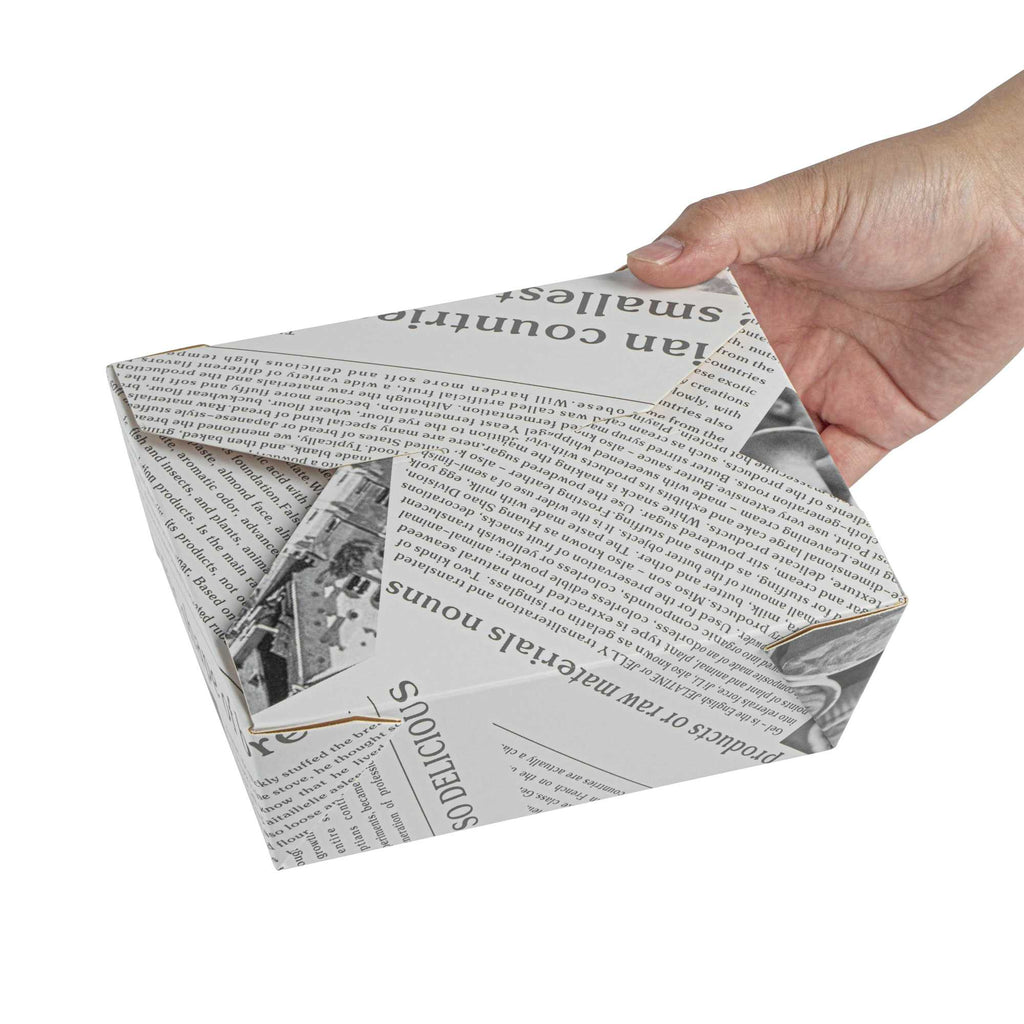 Bio Tek 45 oz Rectangle Newsprint Paper #8 Bio Box Take Out Container - 6 3/4" x 5 1/2" x 2 1/2" - 50 count box