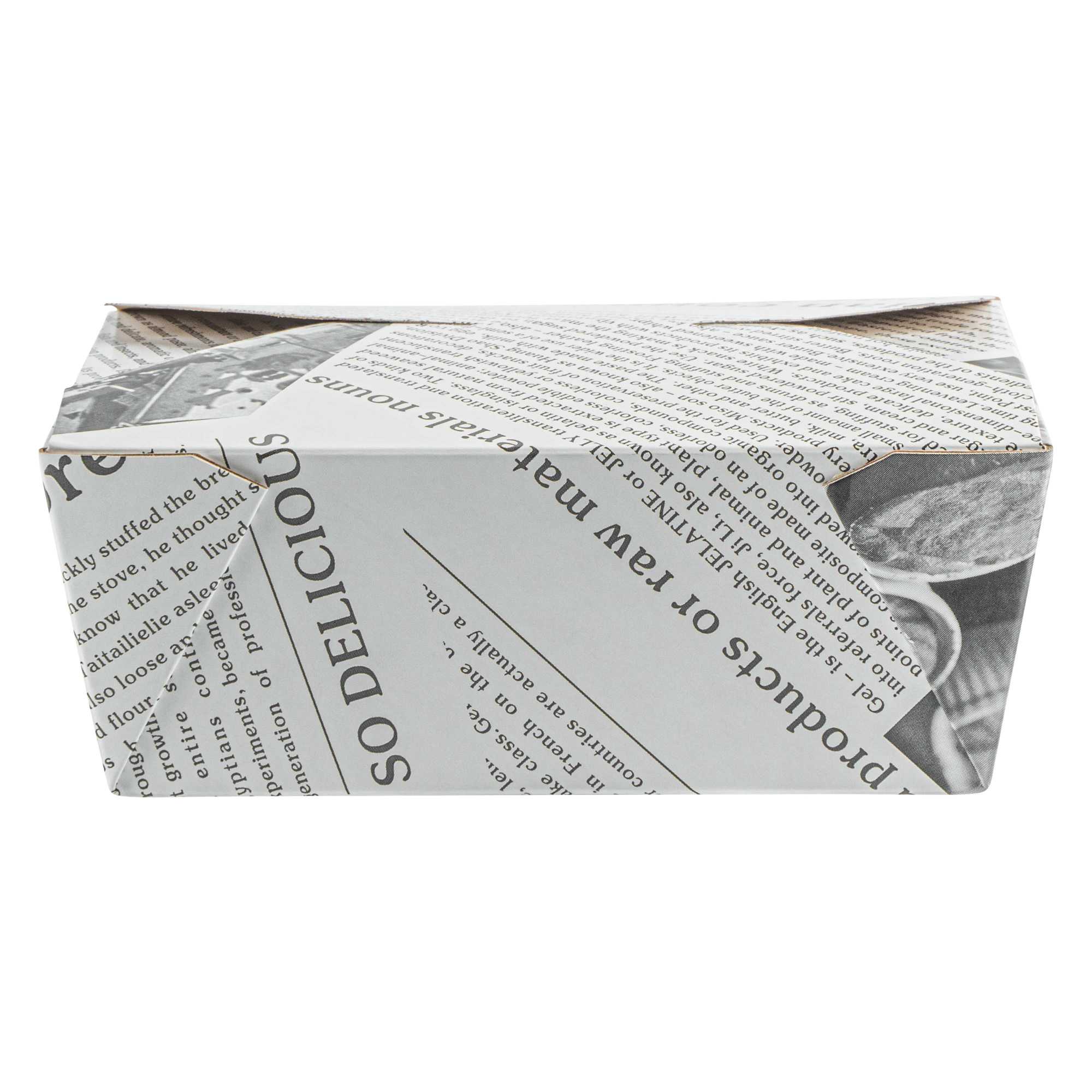 Bio Tek 45 oz Rectangle Newsprint Paper #8 Bio Box Take Out Container - 6 3/4" x 5 1/2" x 2 1/2" - 50 count box
