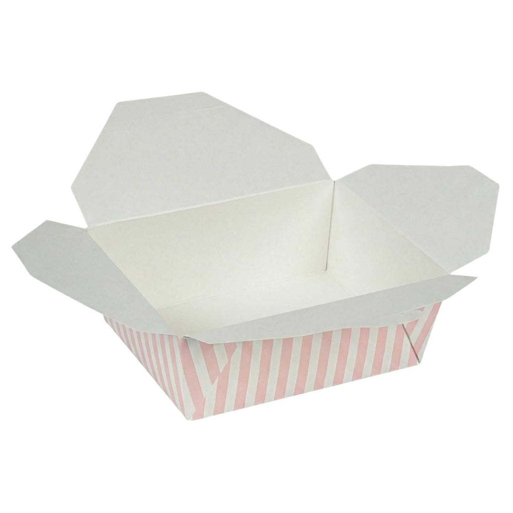 Bio Tek 45 oz Rectangle Pink and White Stripe Paper #8 Bio Box Take Out Container - 6 3/4" x 5 1/2" x 2 1/2" - 50 count box
