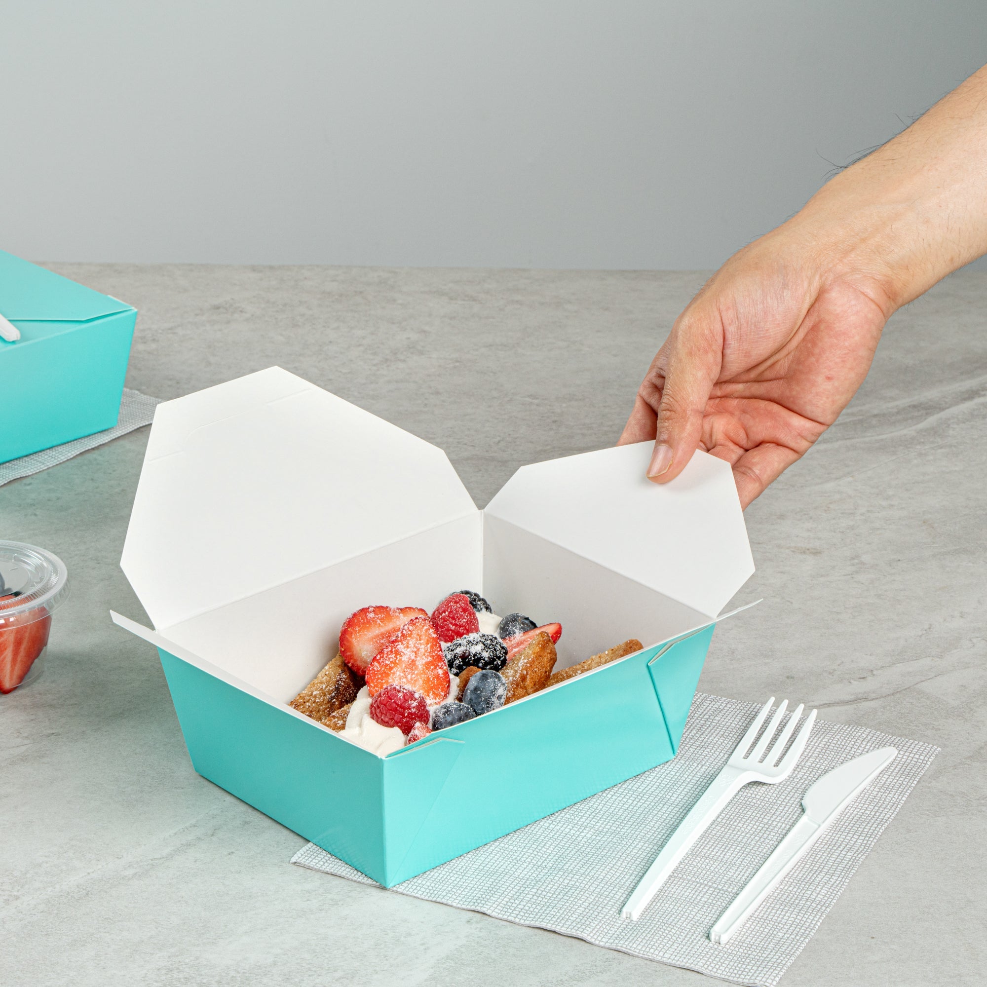 Bio Tek 45 oz Rectangle Turquoise Paper #8 Bio Box Take Out Container - 6 3/4" x 5 1/2" x 2 1/2" - 200 count box