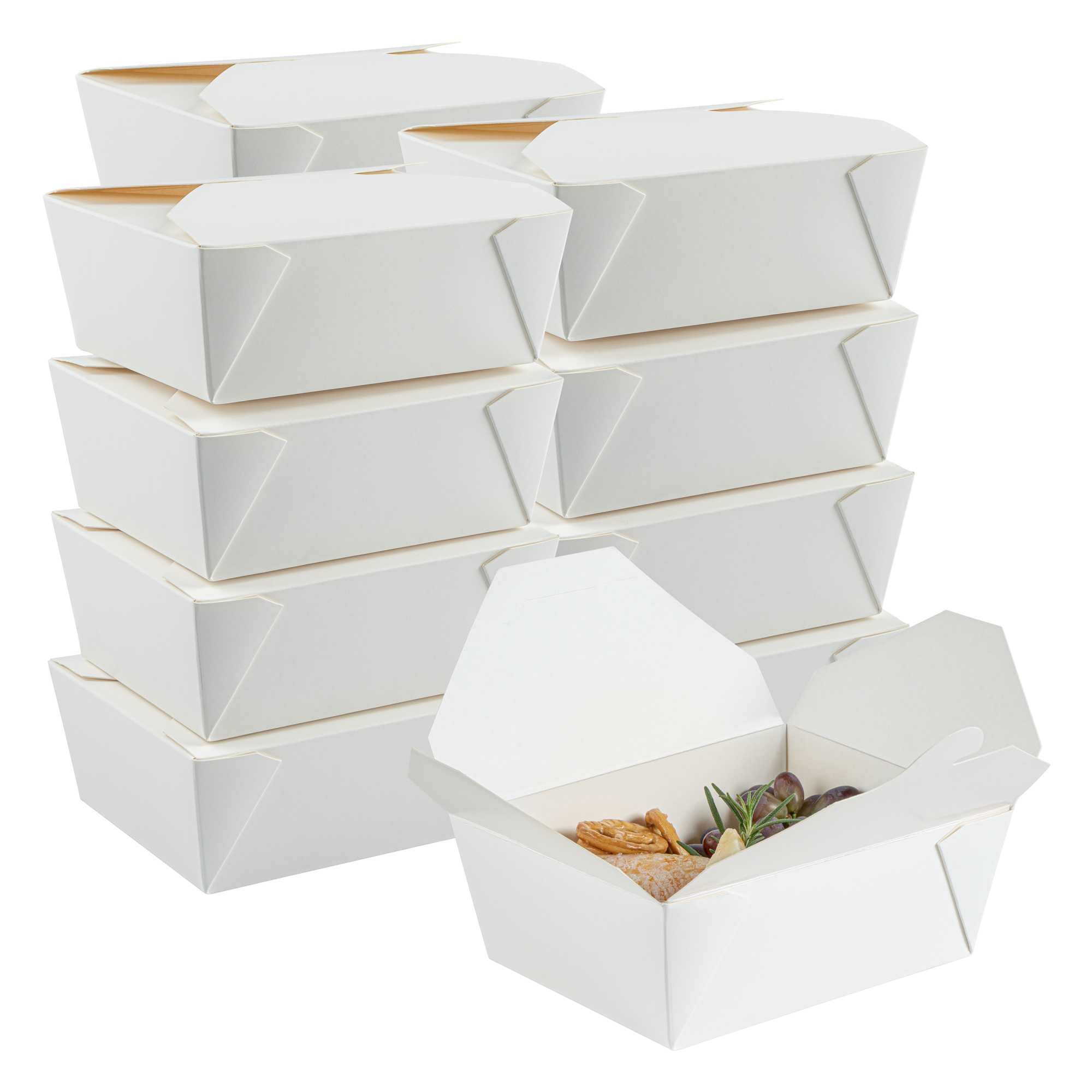 Bio Tek 45 oz Rectangle White Paper #8 Bio Box Take Out Container - 6 3/4" x 5 1/2" x 2 1/2" - 200 count box