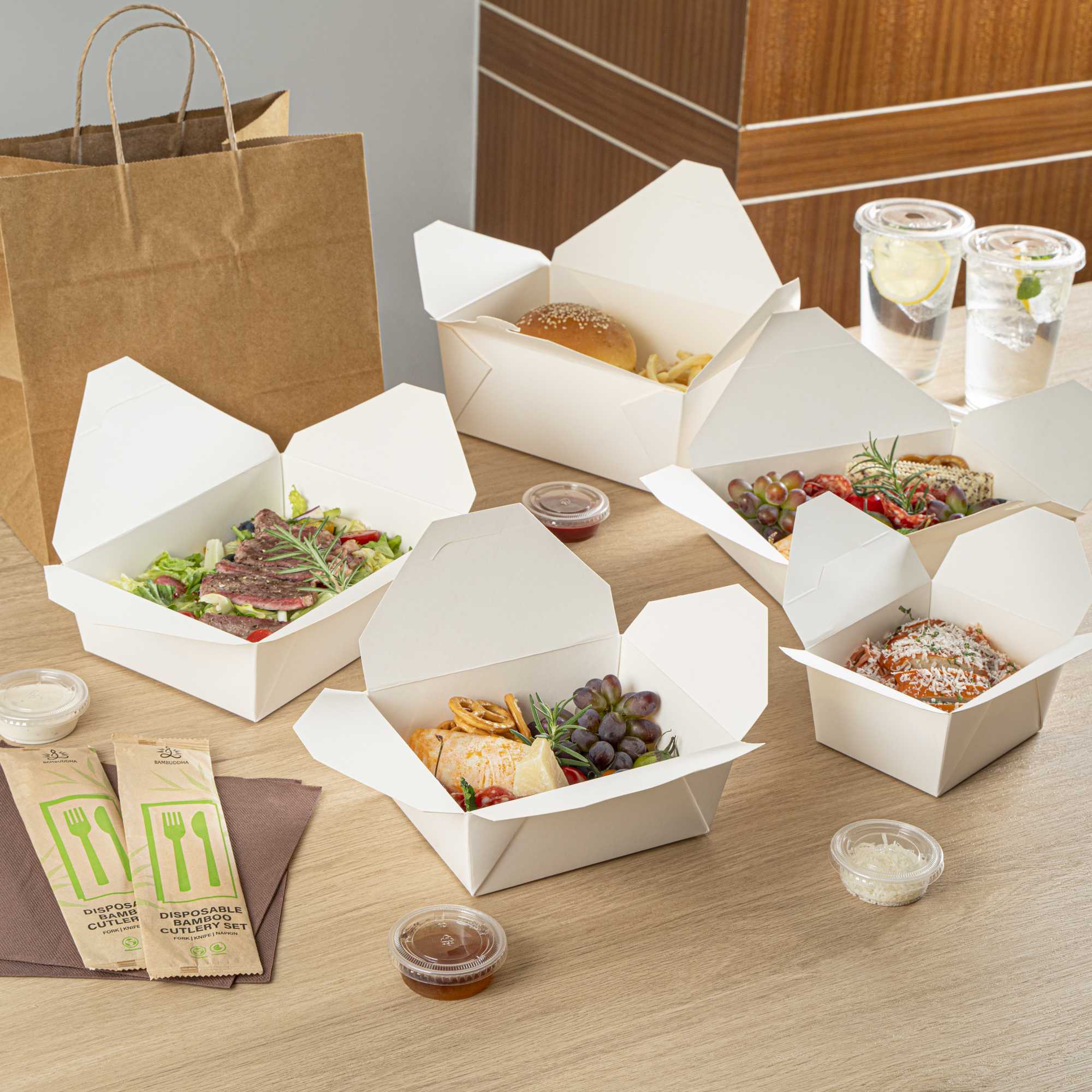 Bio Tek 45 oz Rectangle White Paper #8 Bio Box Take Out Container - 6 3/4" x 5 1/2" x 2 1/2" - 200 count box