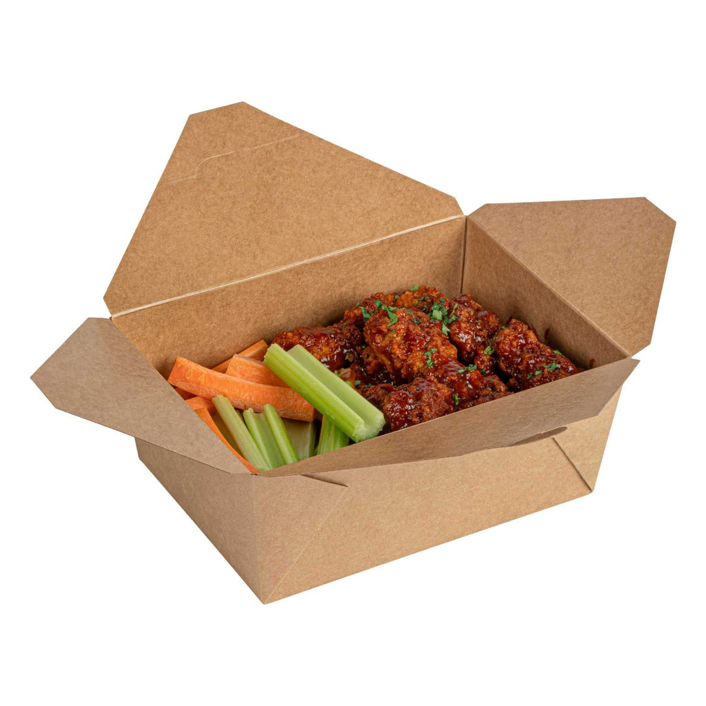 Bio Tek 98 oz Rectangle Kraft Paper #4 Bio Box Take Out Container - 8 1/2" x 6 1/4" x 3 1/2" - 50 count box