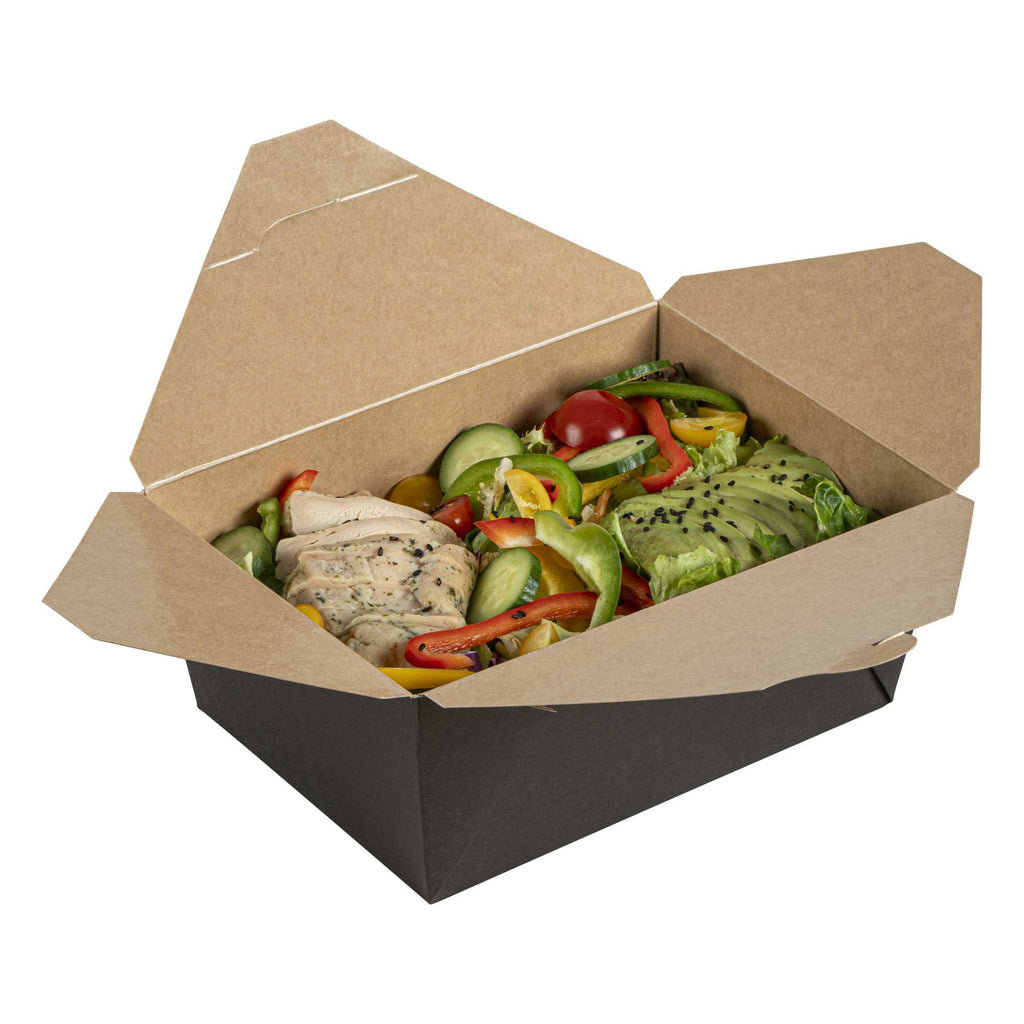 Bio Tek 98 oz Rectangle Black Paper #4 Bio Box Take Out Container - 8 1/2" x 6 1/4" x 3 1/2" - 50 count box