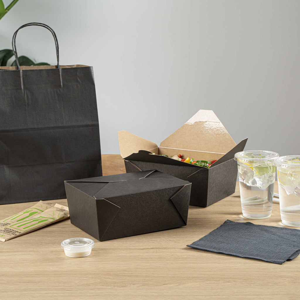 Bio Tek 98 oz Rectangle Black Paper #4 Bio Box Take Out Container - 8 1/2" x 6 1/4" x 3 1/2" - 50 count box