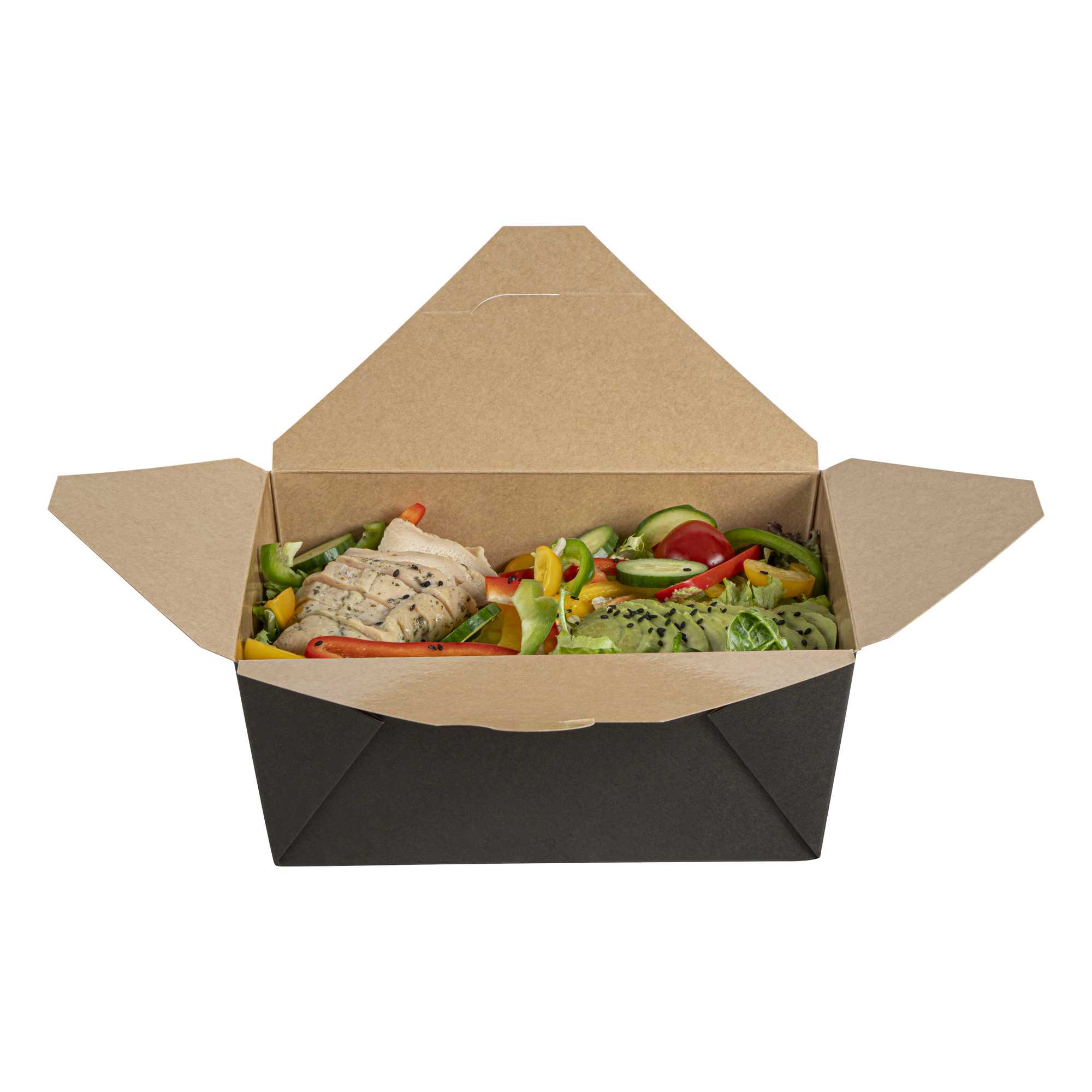 Bio Tek 98 oz Rectangle Black Paper #4 Bio Box Take Out Container - 8 1/2" x 6 1/4" x 3 1/2" - 200 count box