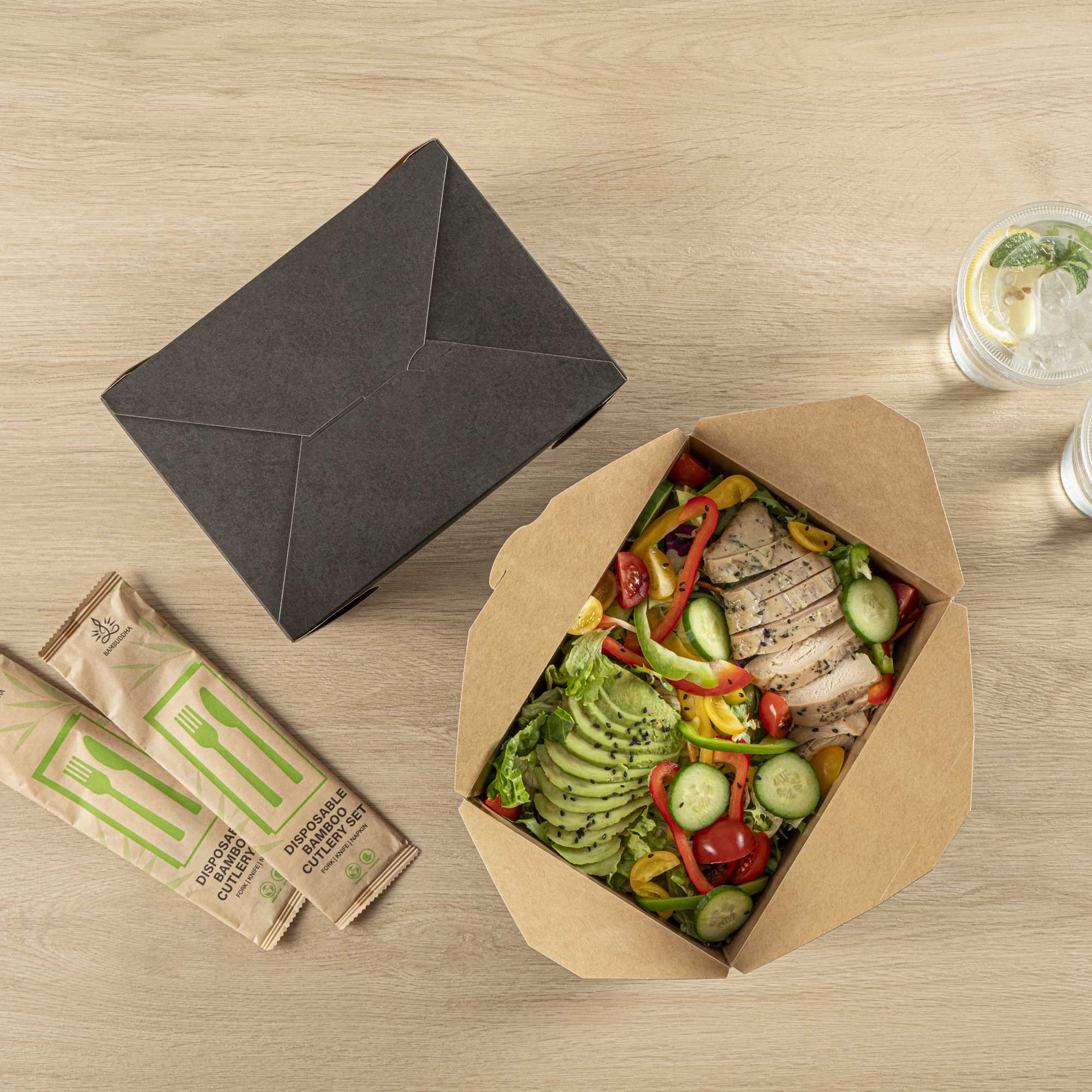 Bio Tek 98 oz Rectangle Black Paper #4 Bio Box Take Out Container - 8 1/2" x 6 1/4" x 3 1/2" - 200 count box