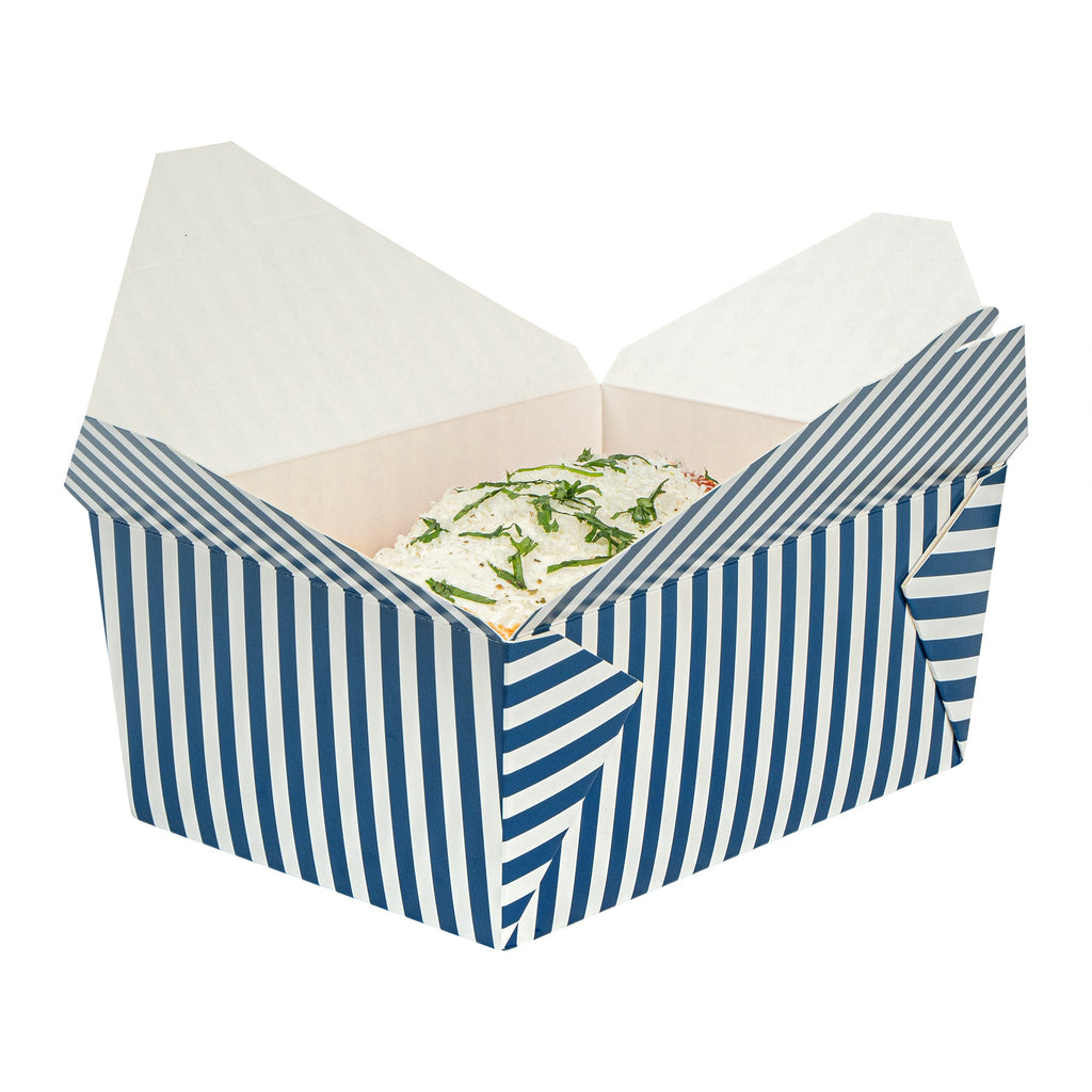 Bio Tek 98 oz Blue and White Stripe Paper #4 Bio Box Take Out Container - 8 1/2" x 6 1/4" x 3 1/2" - 50 count box