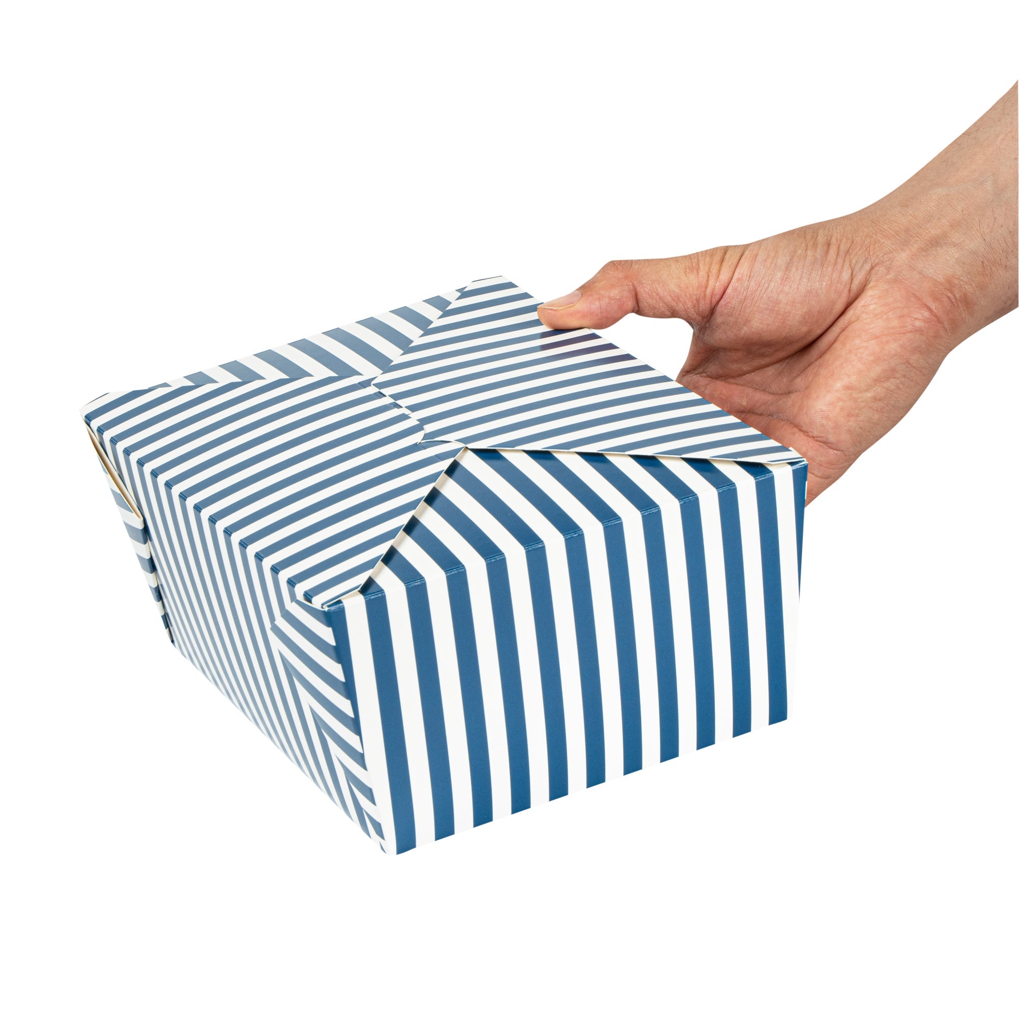 Bio Tek 98 oz Blue and White Stripe Paper #4 Bio Box Take Out Container - 8 1/2" x 6 1/4" x 3 1/2" - 50 count box